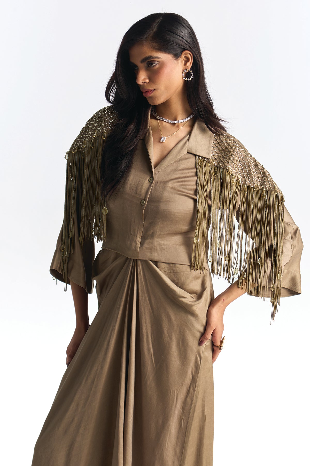 JANE DRAPE DRESS KHAKI OLIVE