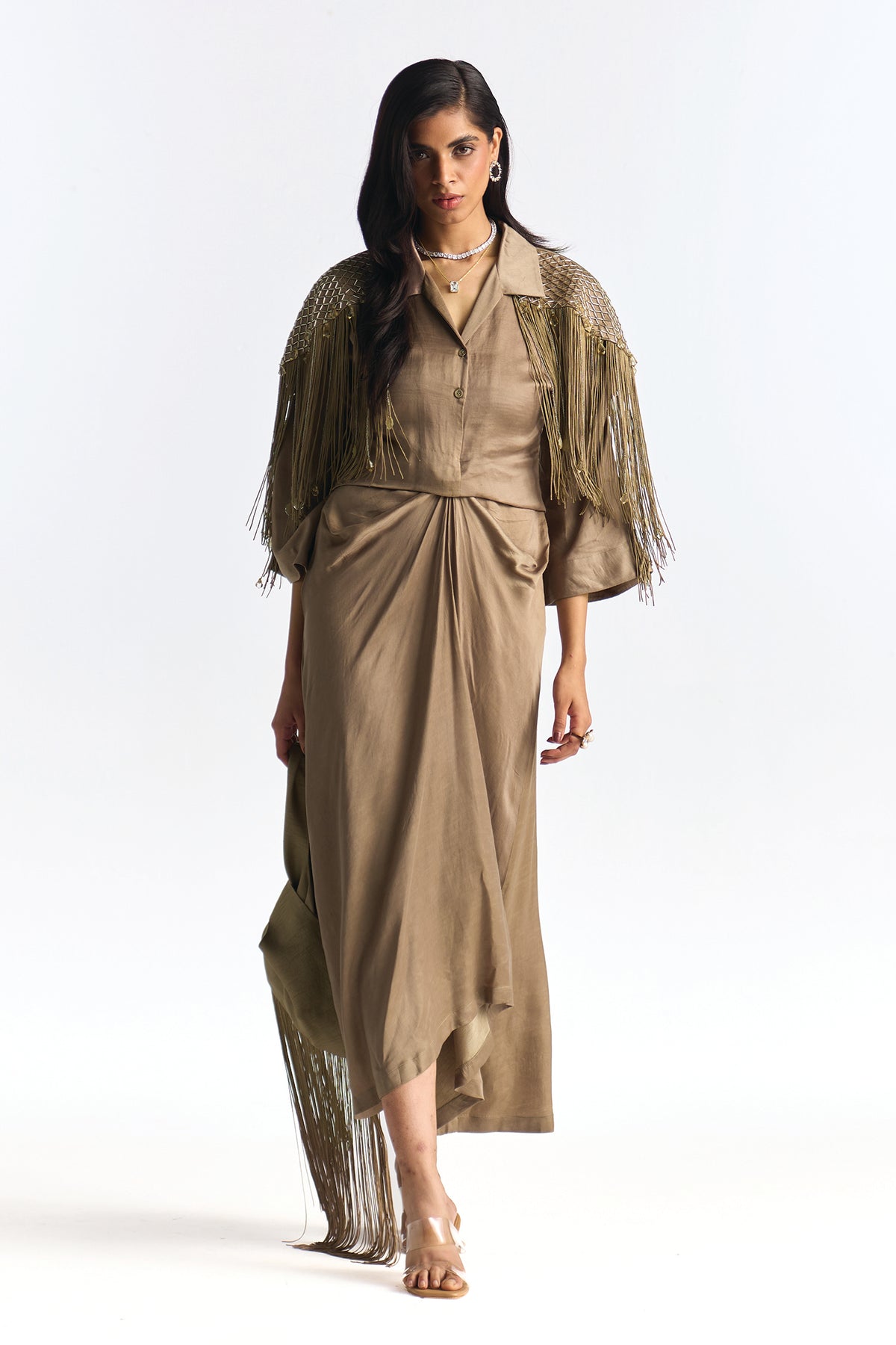 JANE DRAPE DRESS KHAKI OLIVE