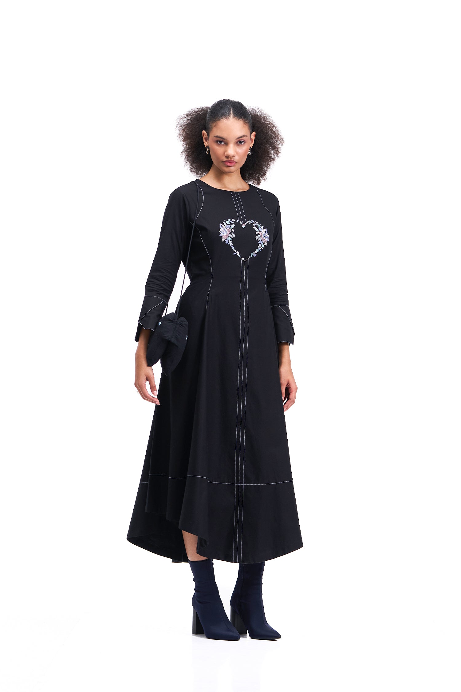 SWEETHEART DRESS MIDI BLACK