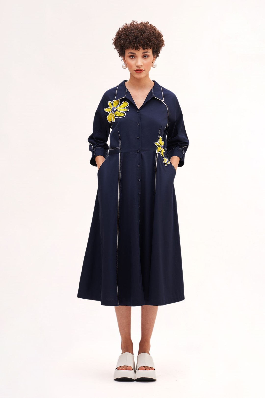 Banana Navy Floral Dress