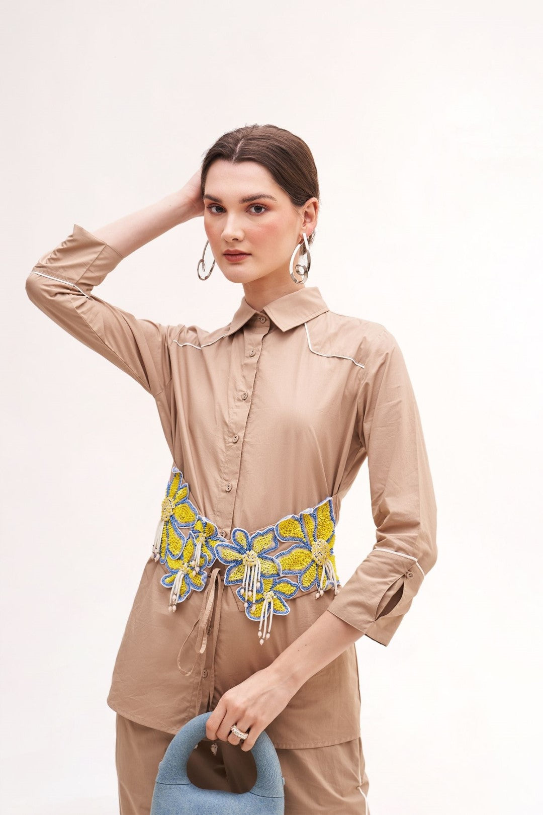 Arose Belted Shirt Khakhi