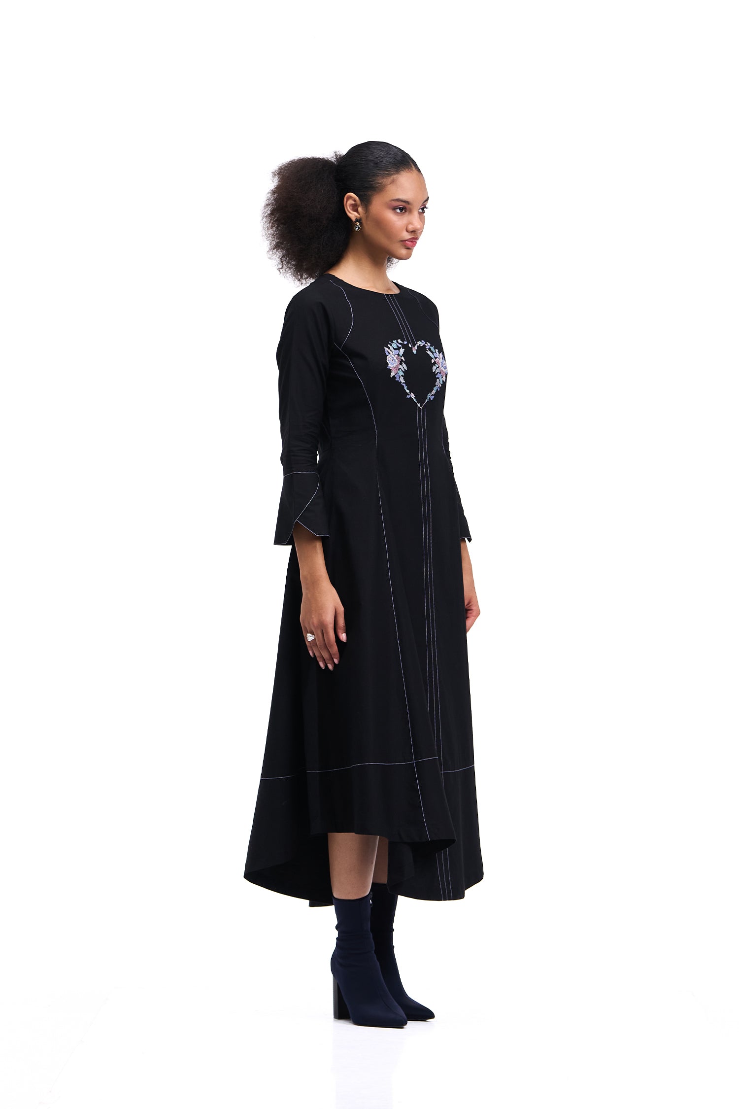 SWEETHEART DRESS MIDI BLACK
