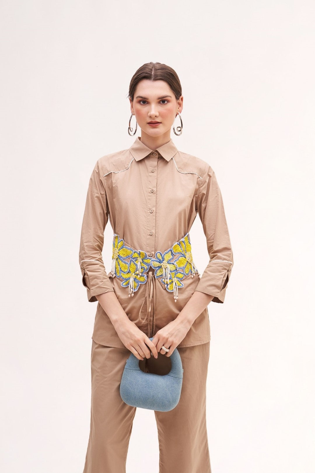 Arose Belted Shirt Khakhi