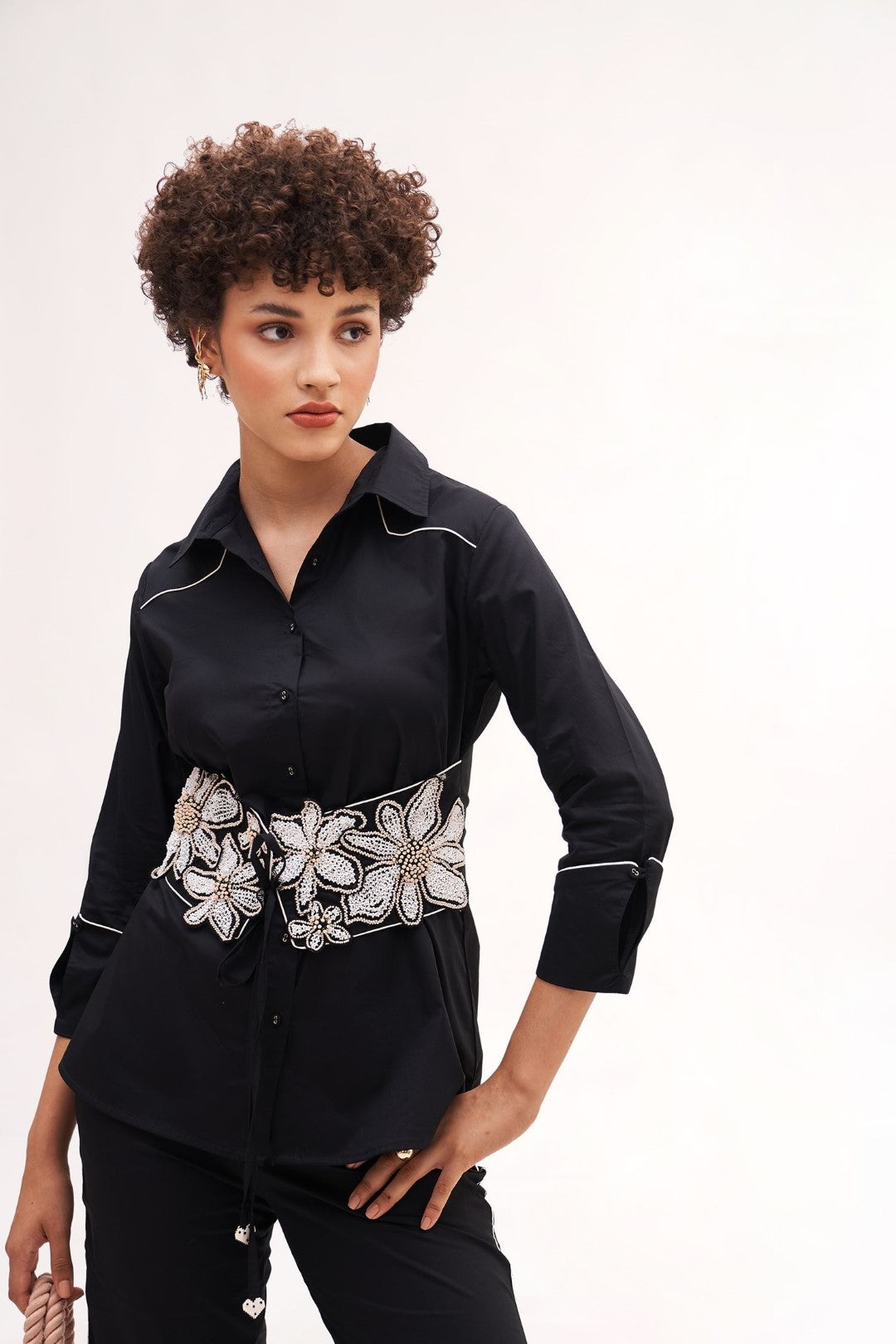 Arose Belted Shirt Black