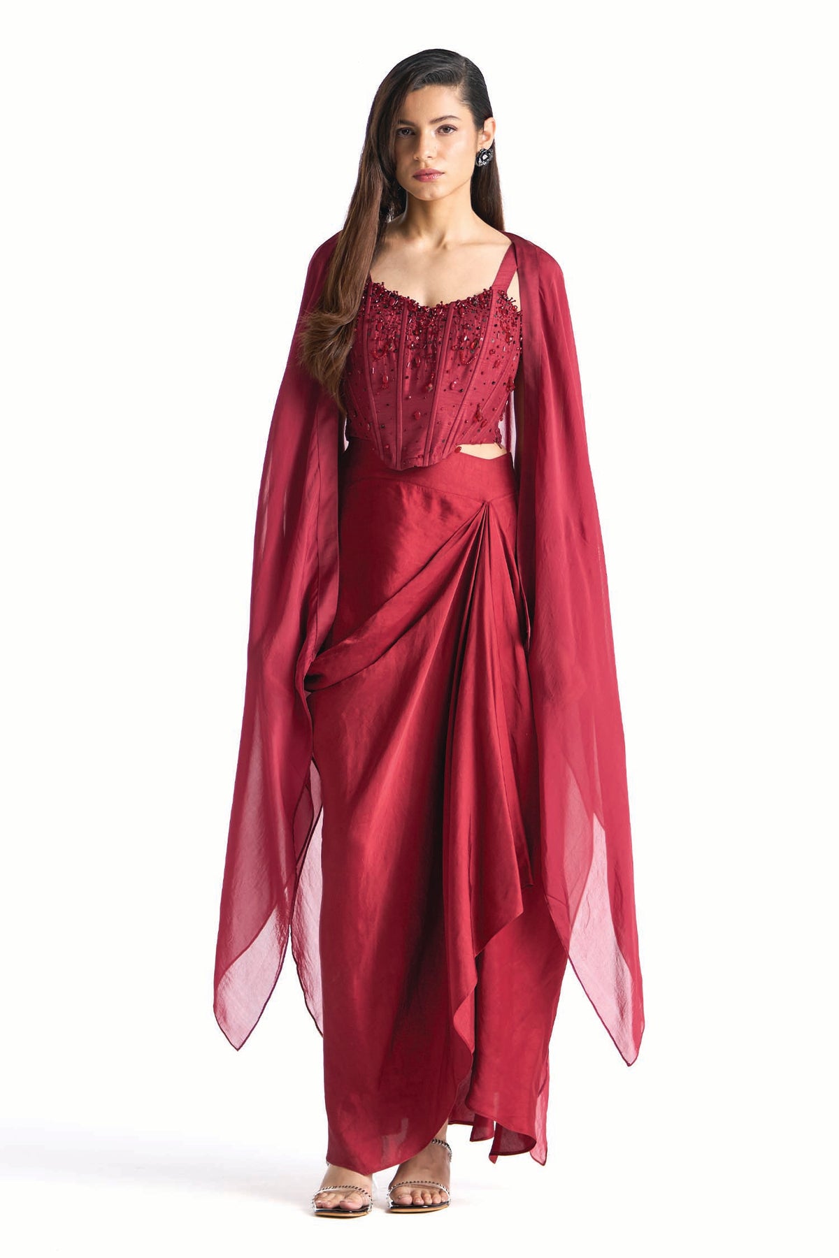 BLAIR SKIRT SET WITH CAPE GARNET