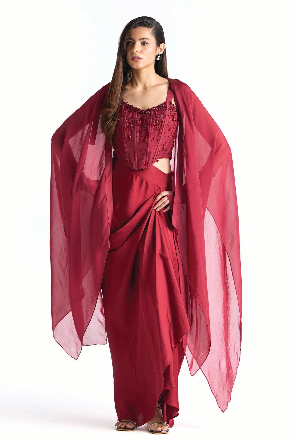 BLAIR SKIRT SET WITH CAPE GARNET