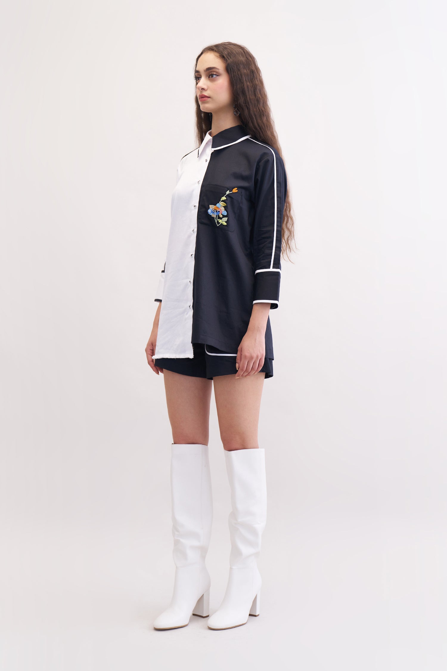 OLEANDER SHIRT & SHORTS SET BLACK & WHITE