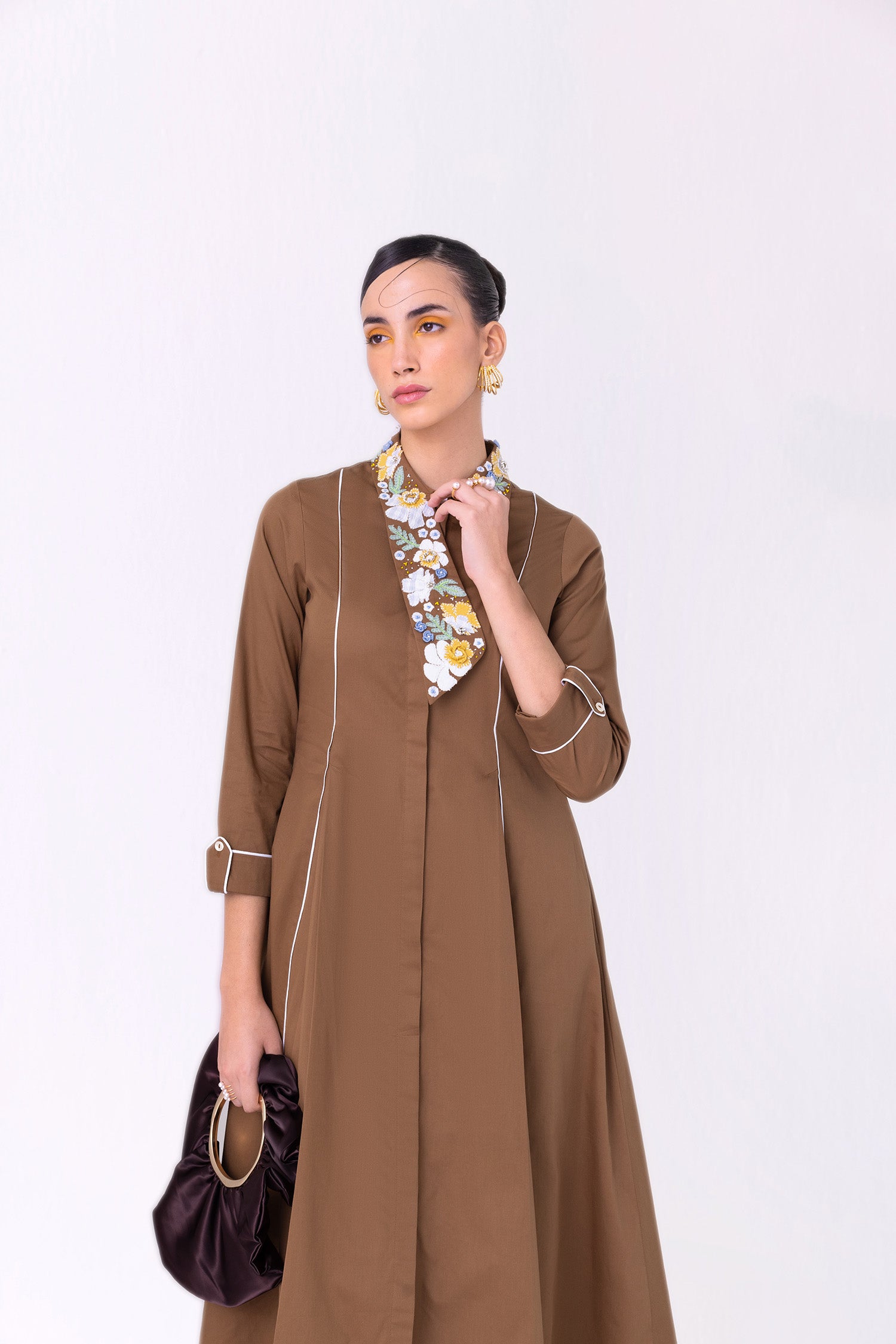 MIYAKE DRESS MIDI TAN