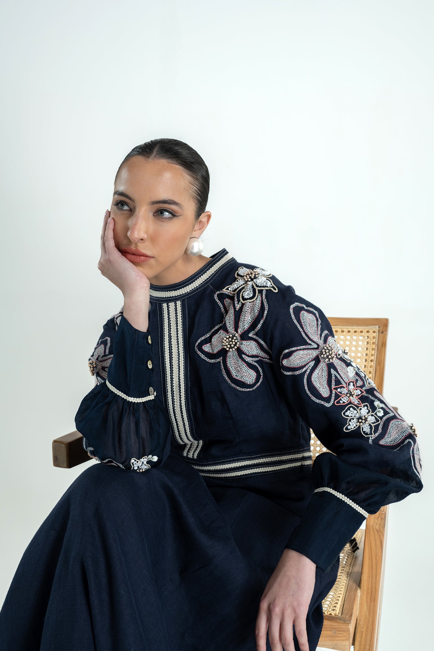 BANANA FLORAL DRESS LONG NAVY