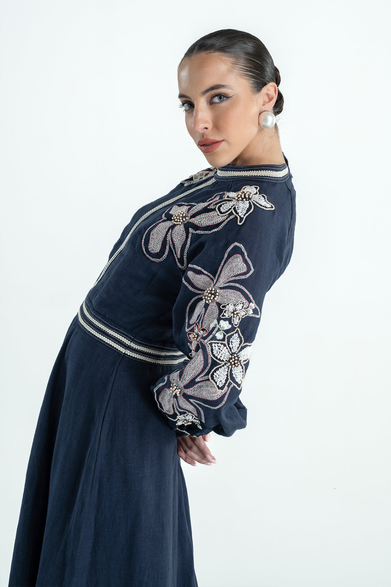 BANANA FLORAL DRESS LONG NAVY