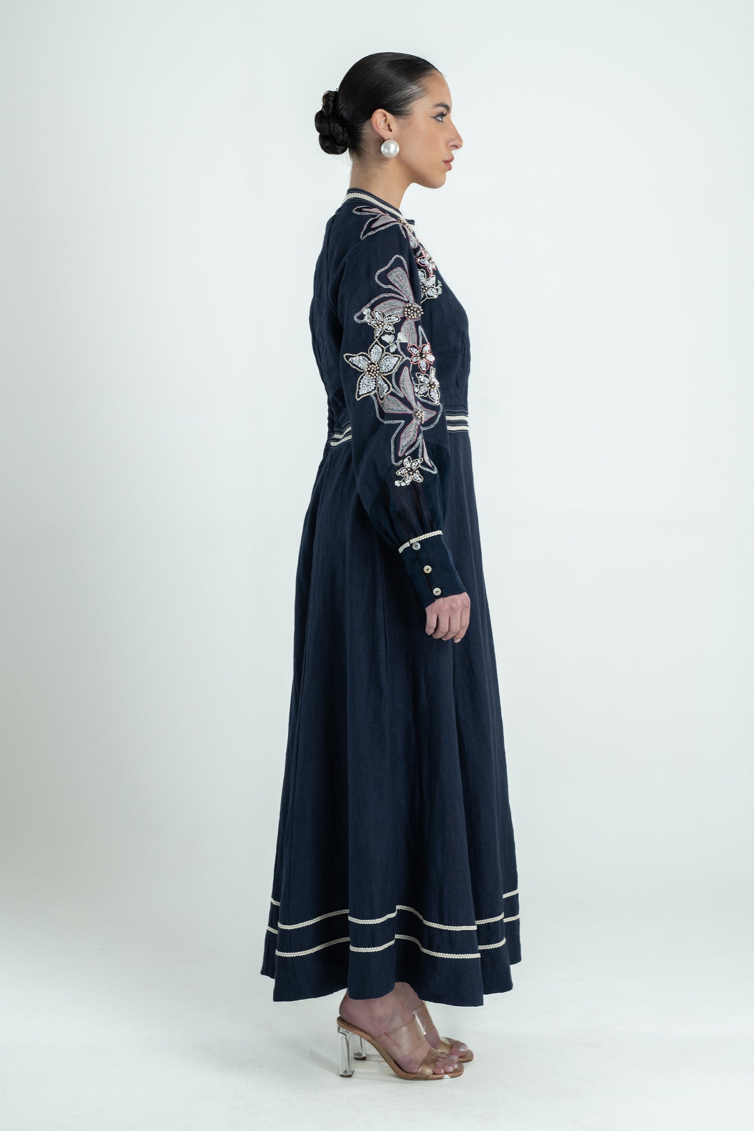 BANANA FLORAL DRESS LONG NAVY