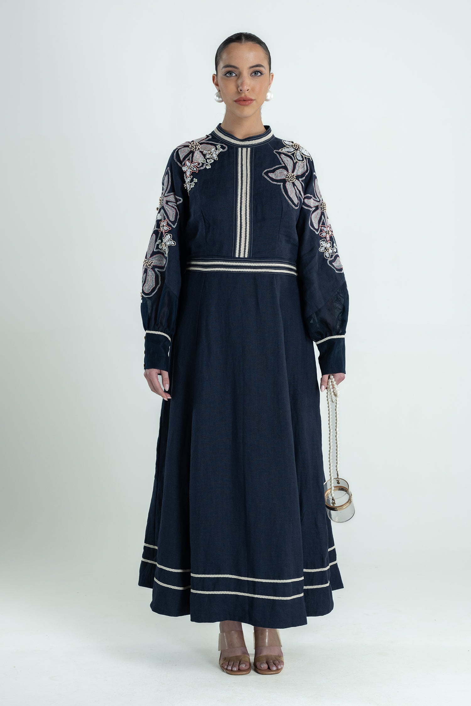 BANANA FLORAL DRESS LONG NAVY