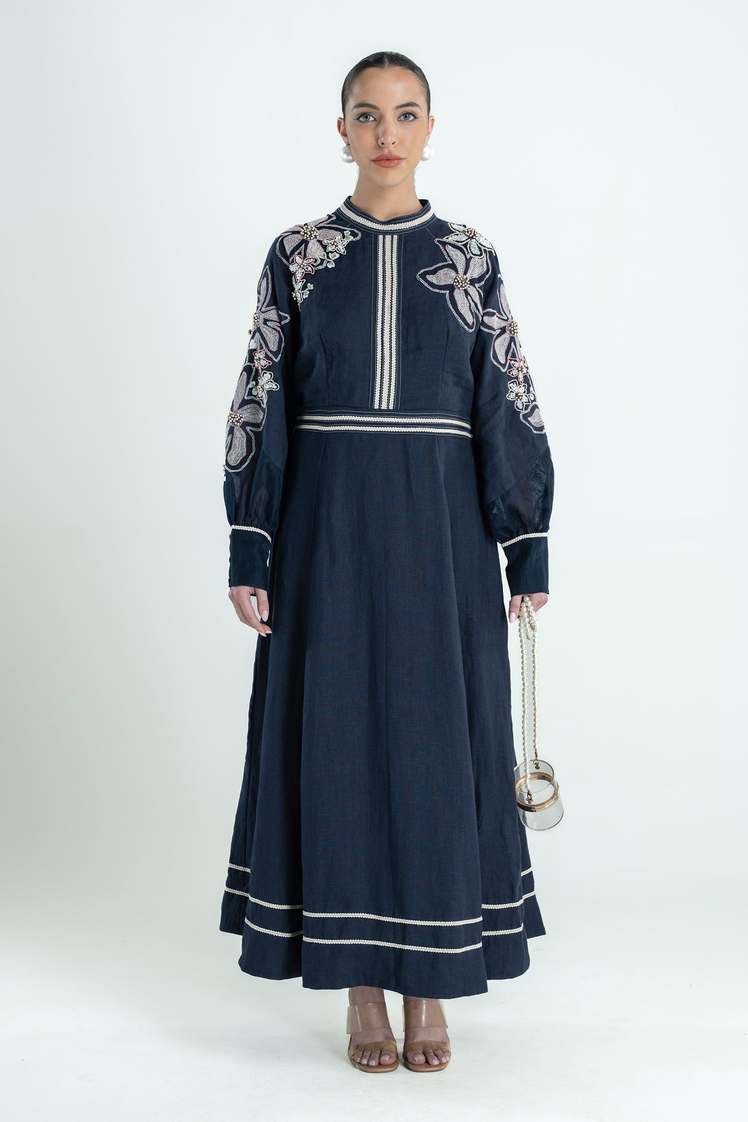 BANANA FLORAL DRESS LONG NAVY