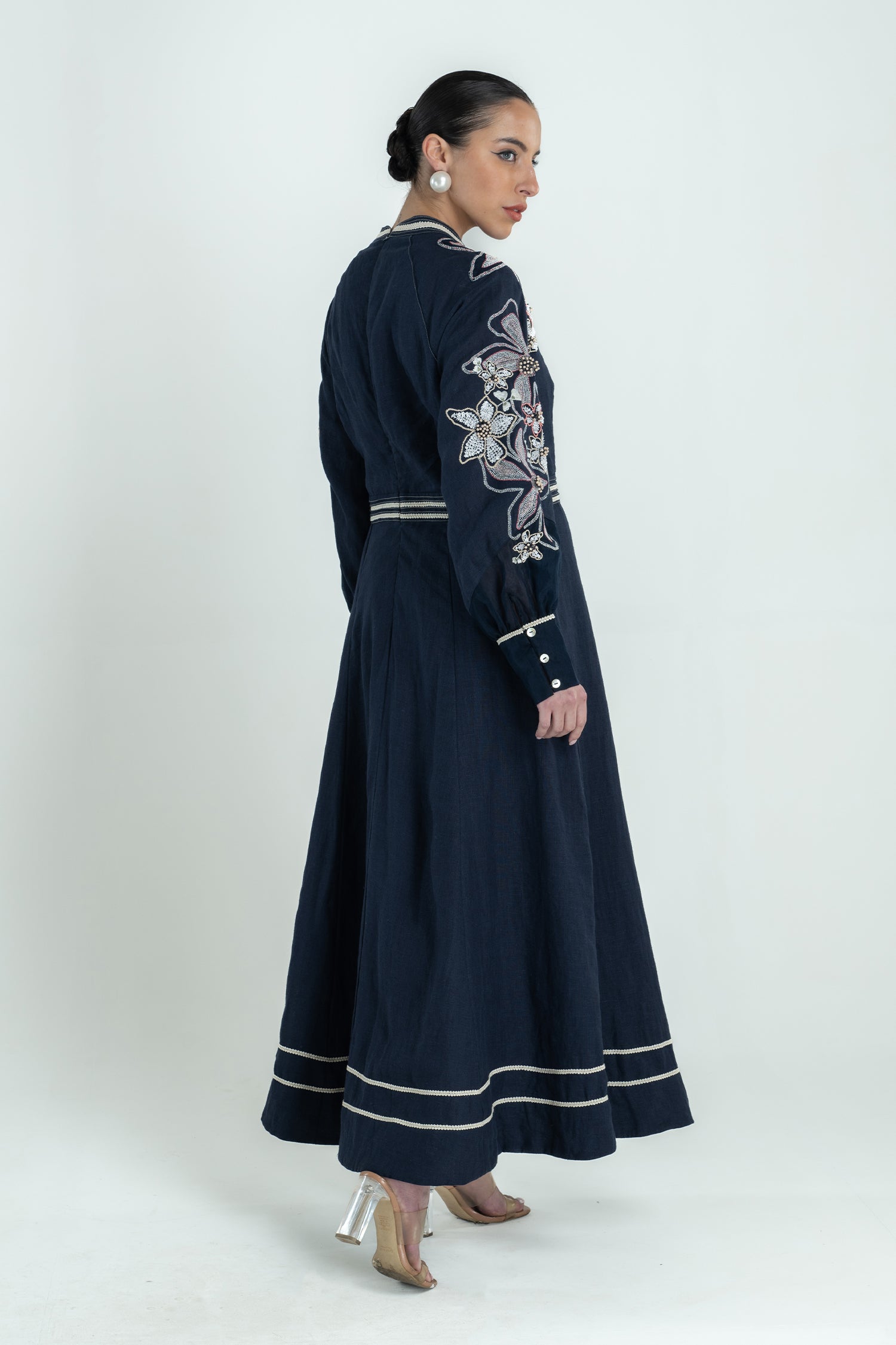 BANANA FLORAL DRESS LONG NAVY