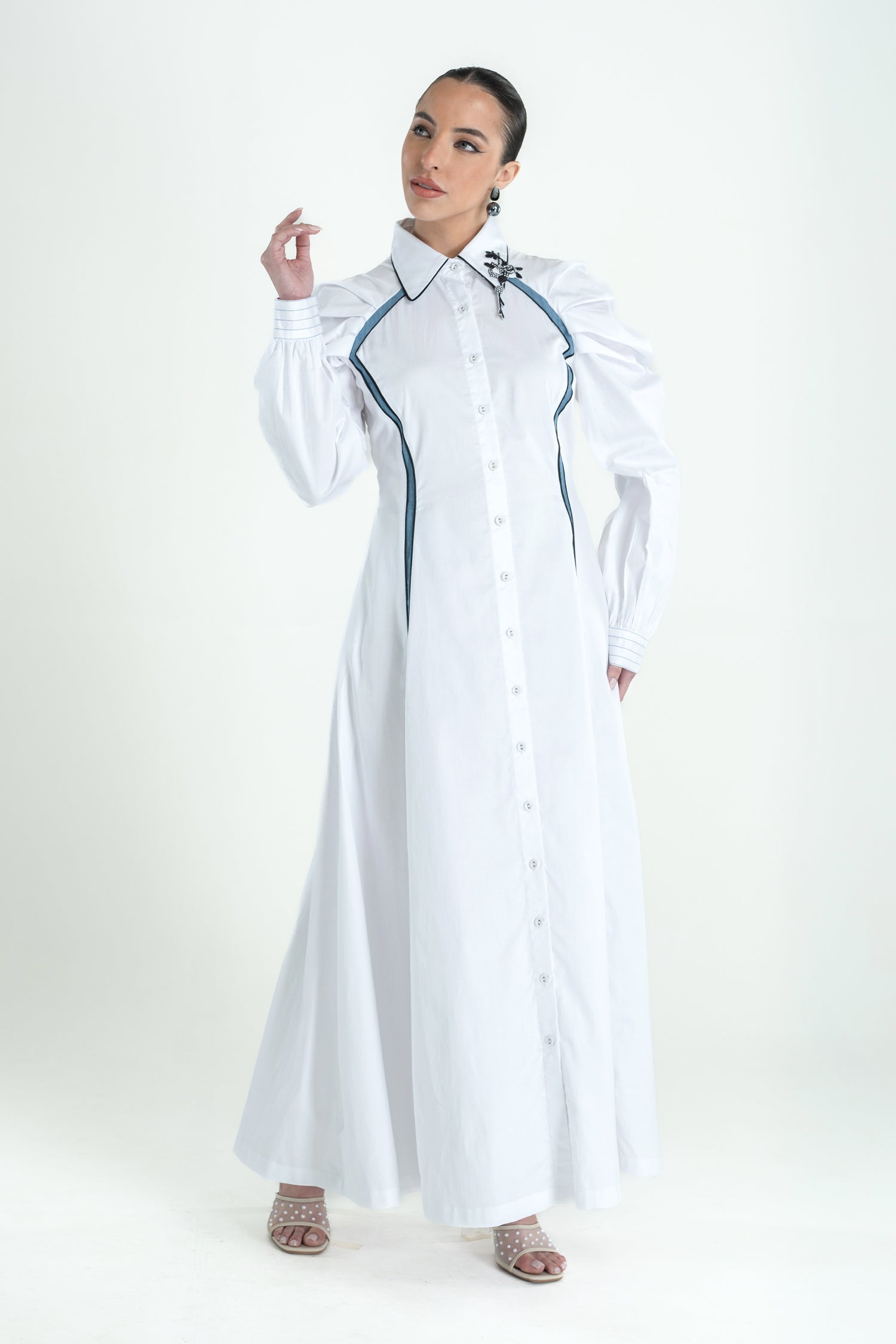 BLOOMY DRESS LONG WHITE