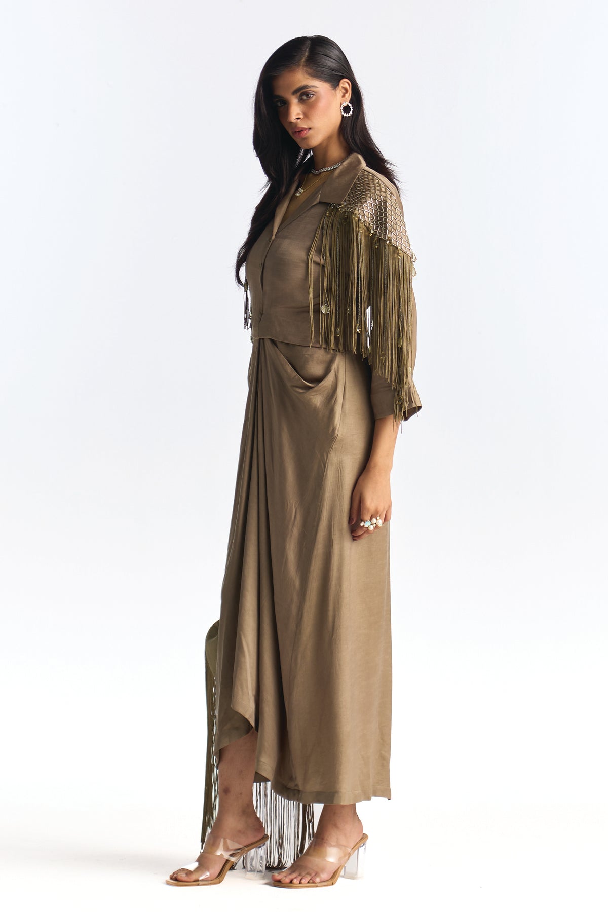 JANE DRAPE DRESS KHAKI OLIVE
