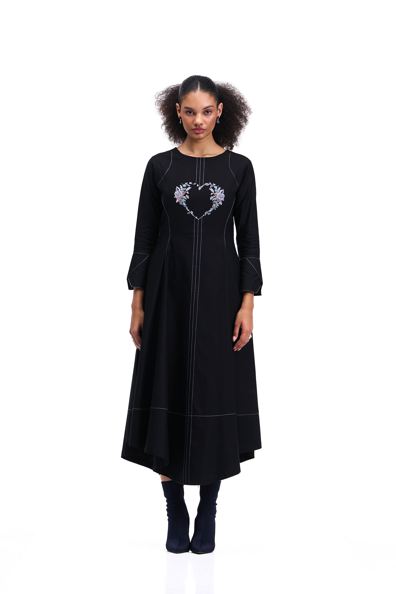 SWEETHEART DRESS MIDI BLACK
