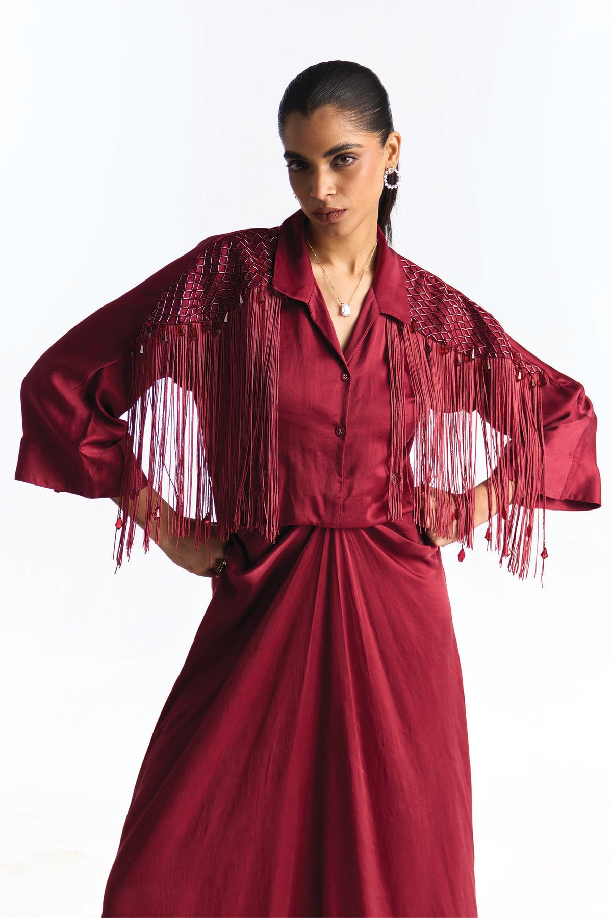 JANE DRAPE DRESS GARNET