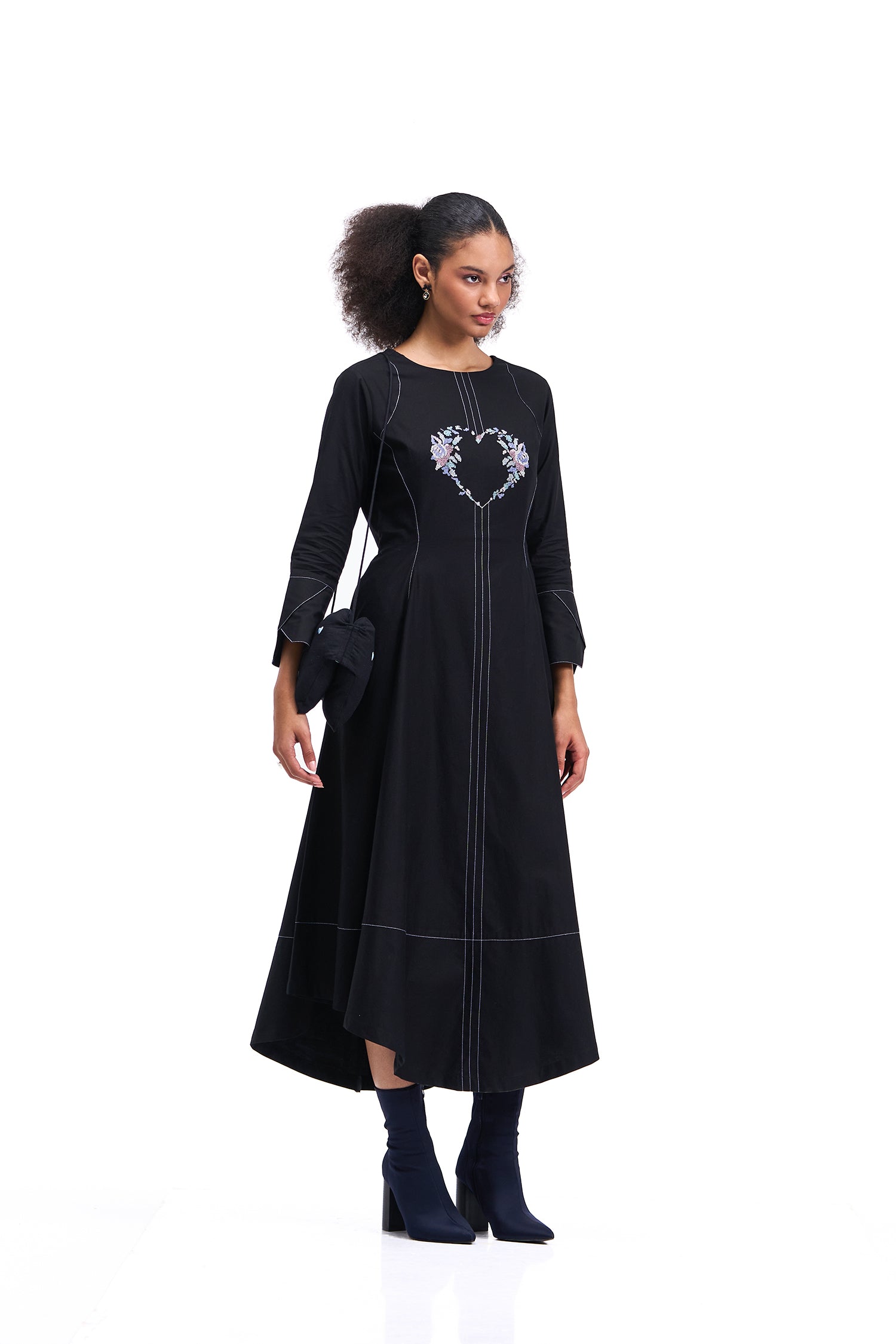 SWEETHEART DRESS MIDI BLACK