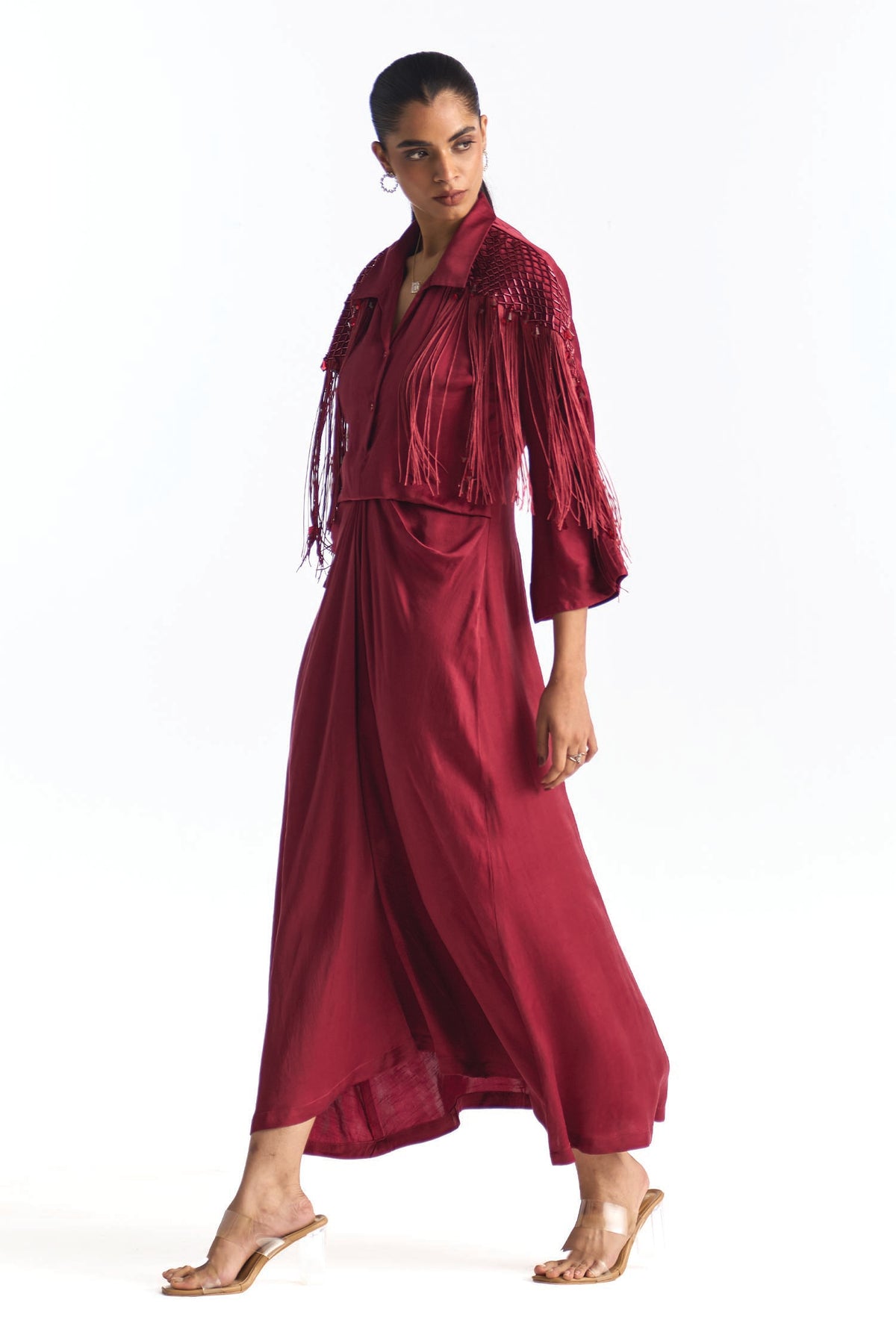 JANE DRAPE DRESS GARNET