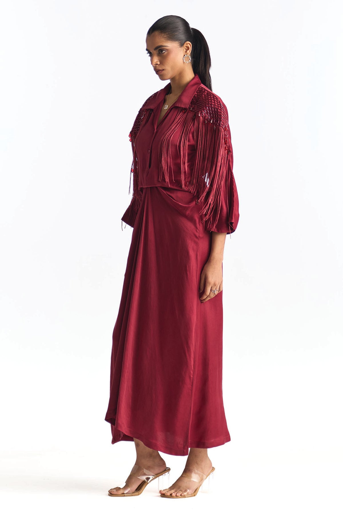 JANE DRAPE DRESS GARNET