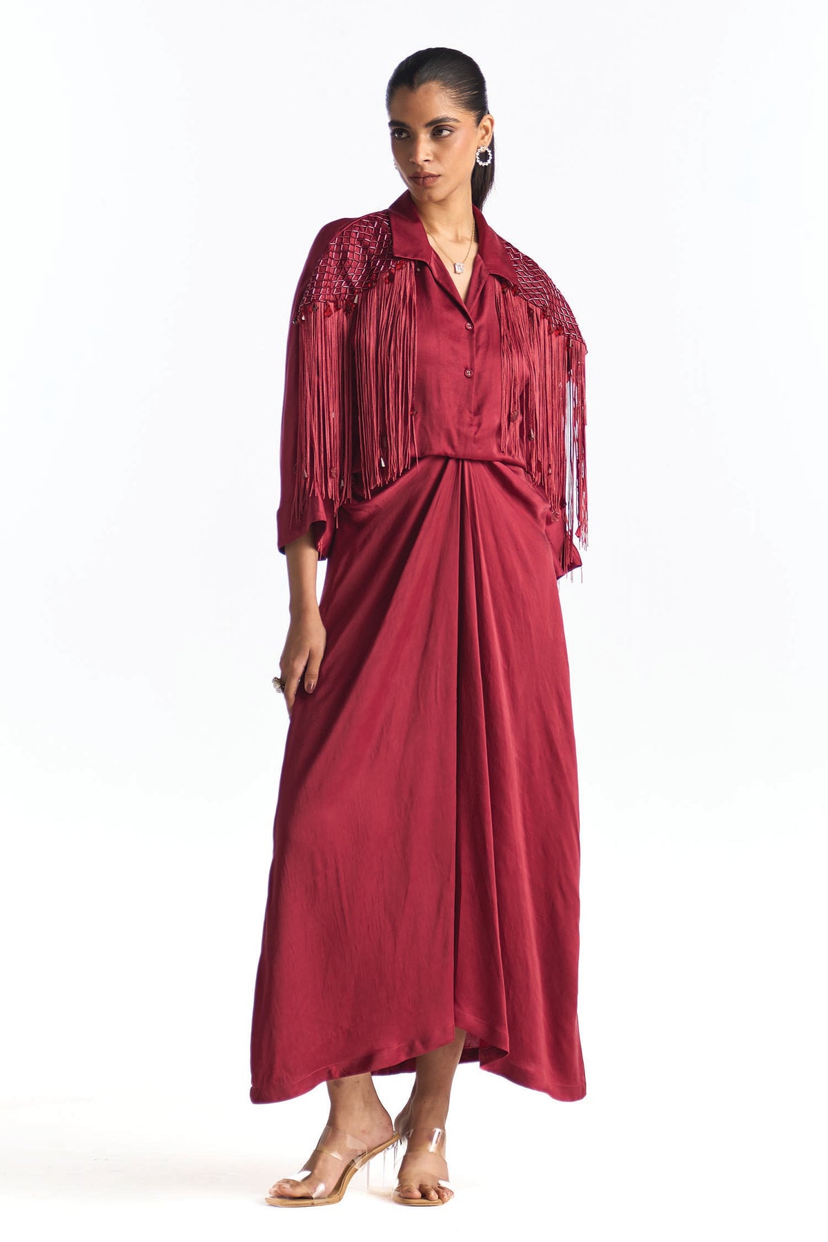 JANE DRAPE DRESS GARNET