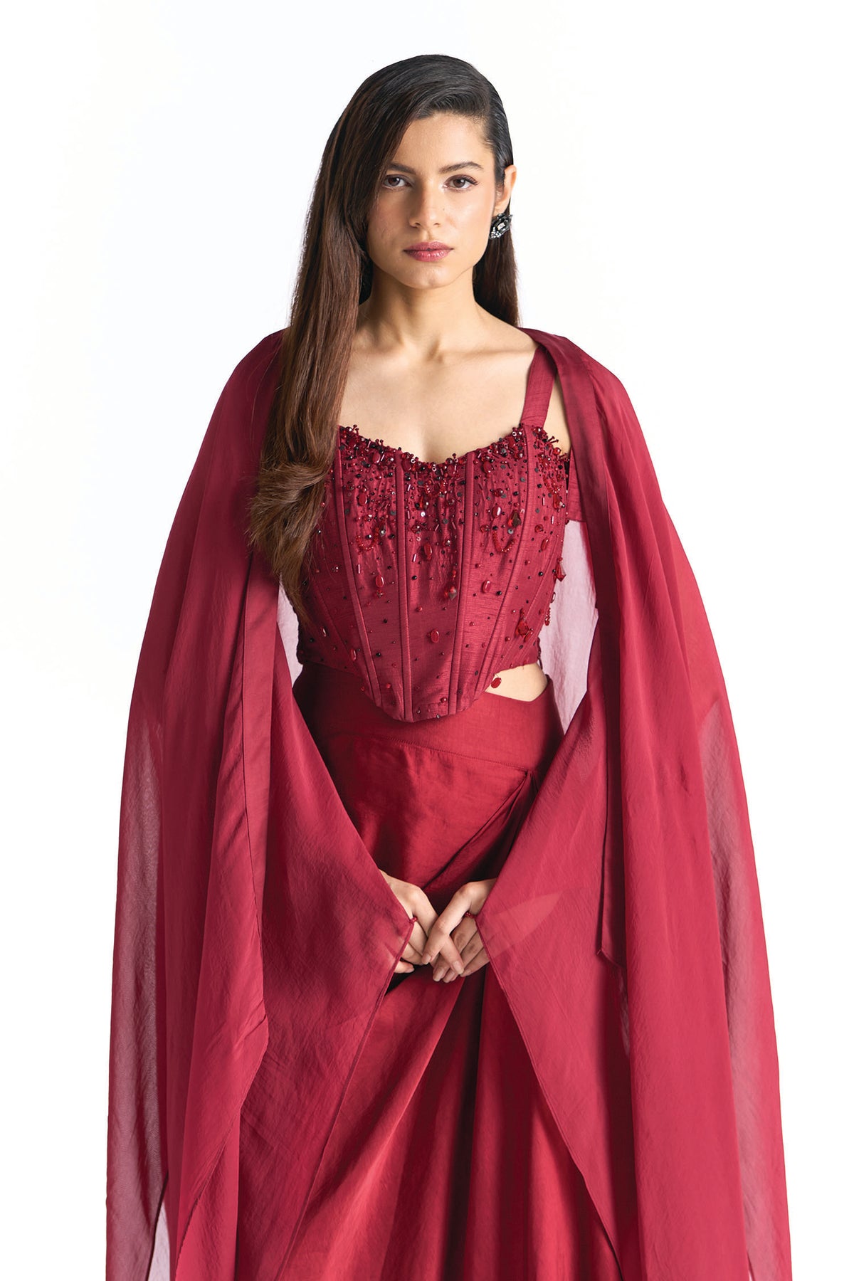 BLAIR SKIRT SET WITH CAPE GARNET