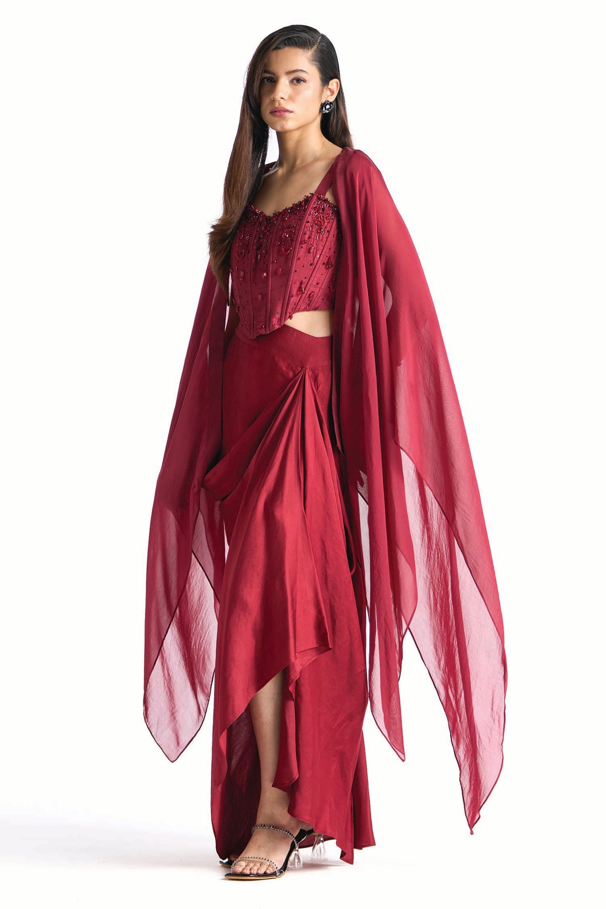 BLAIR SKIRT SET WITH CAPE GARNET