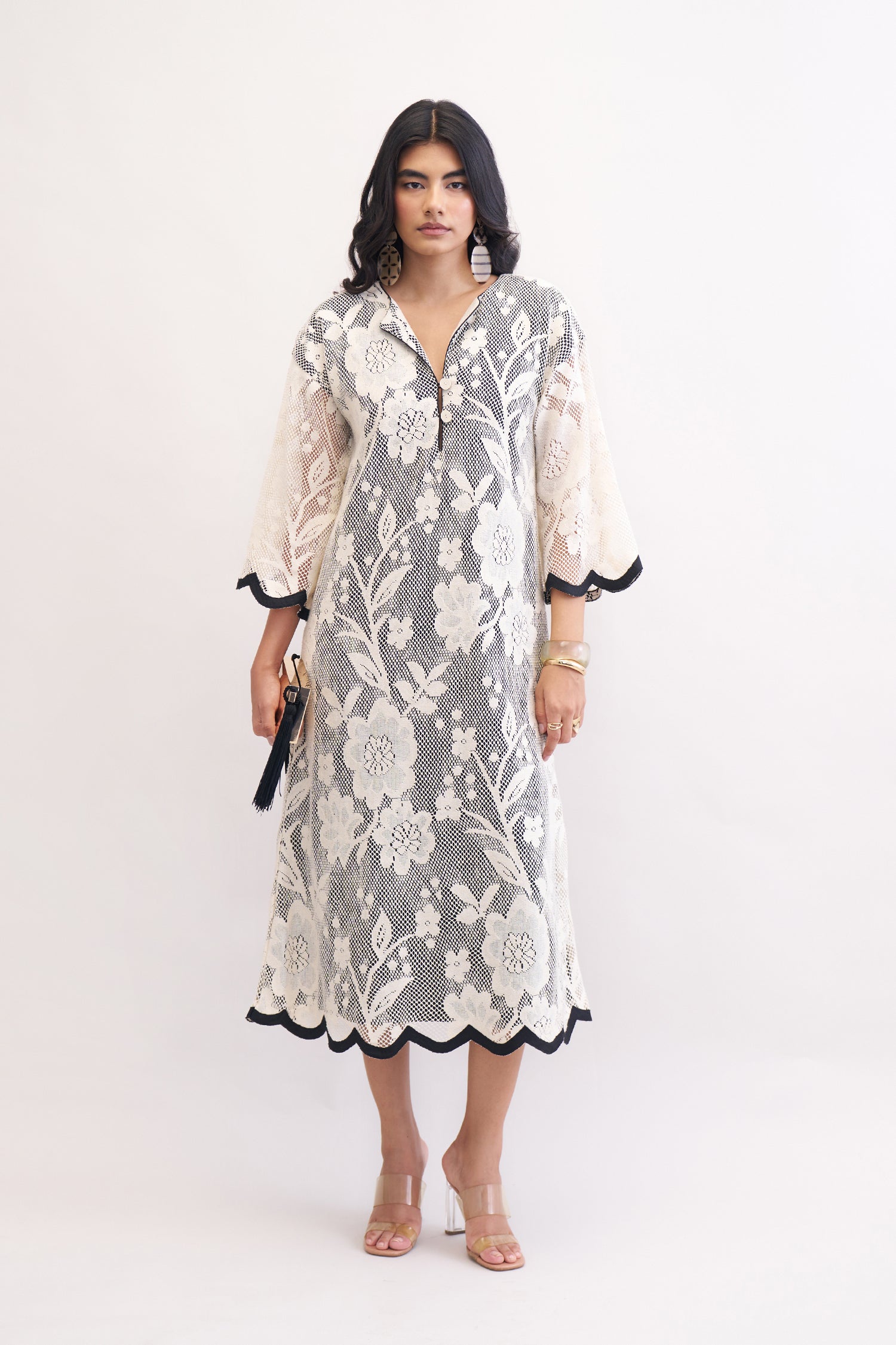 FLORET KAFTAN DRESS IVORY