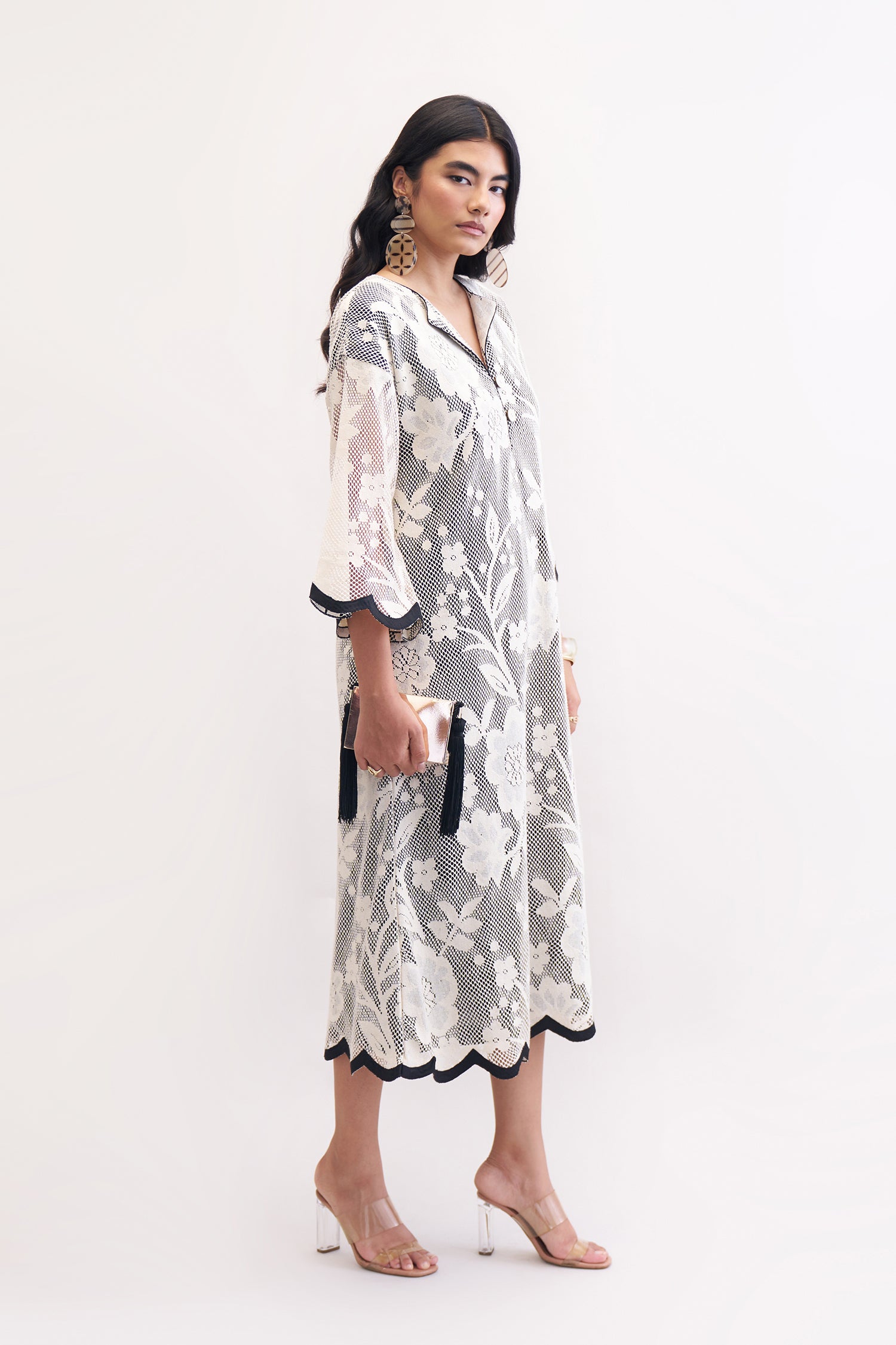 FLORET KAFTAN DRESS IVORY