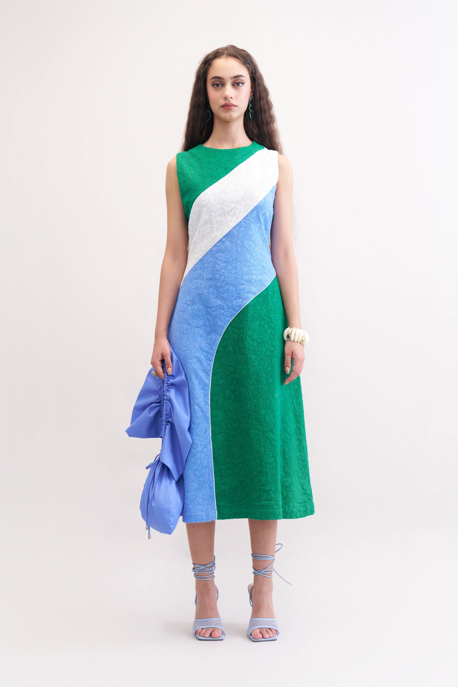 EMORIO DRESS EMERALD, BLUEBERRY & WHITE