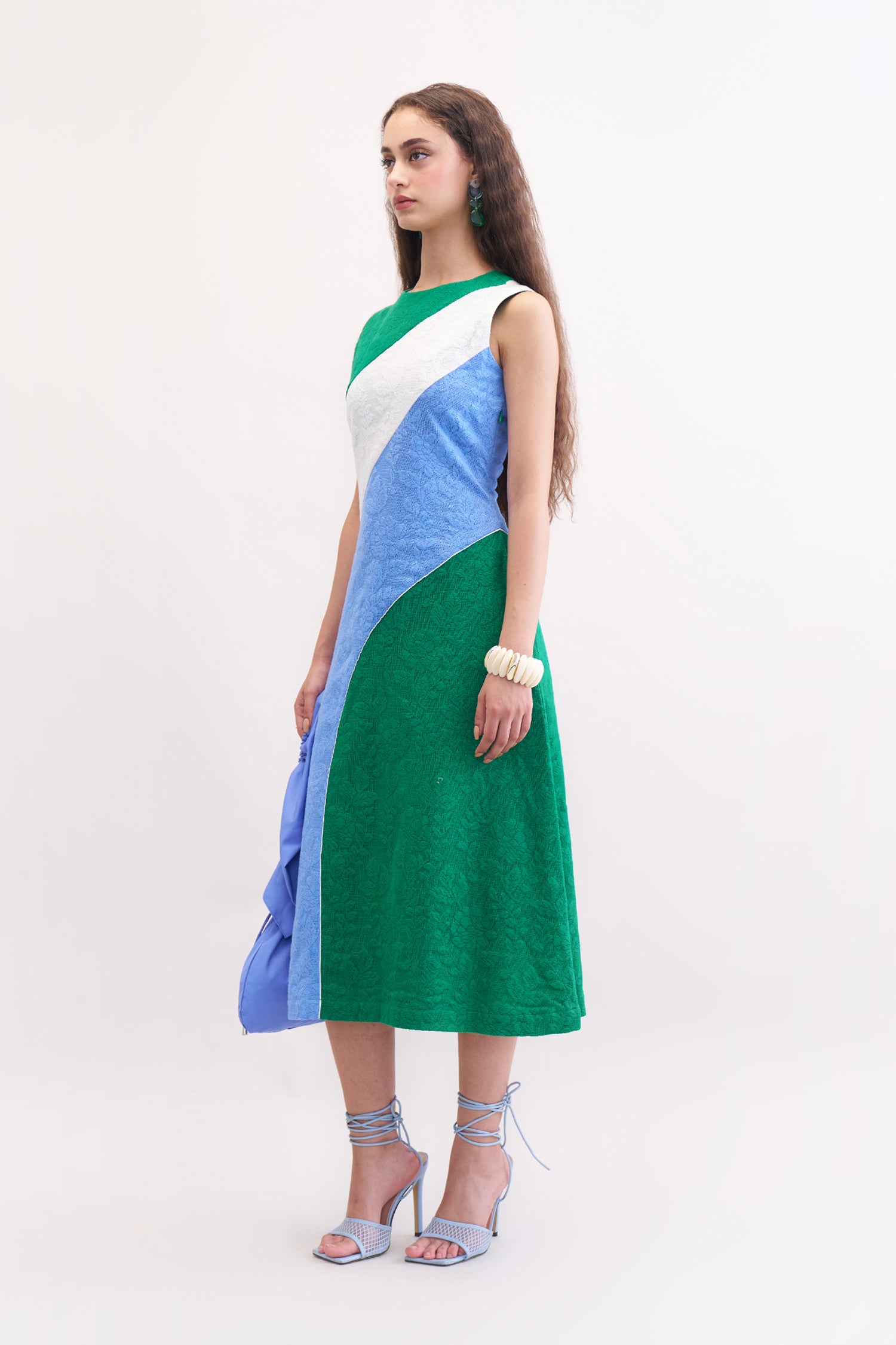 EMORIO DRESS EMERALD, BLUEBERRY & WHITE