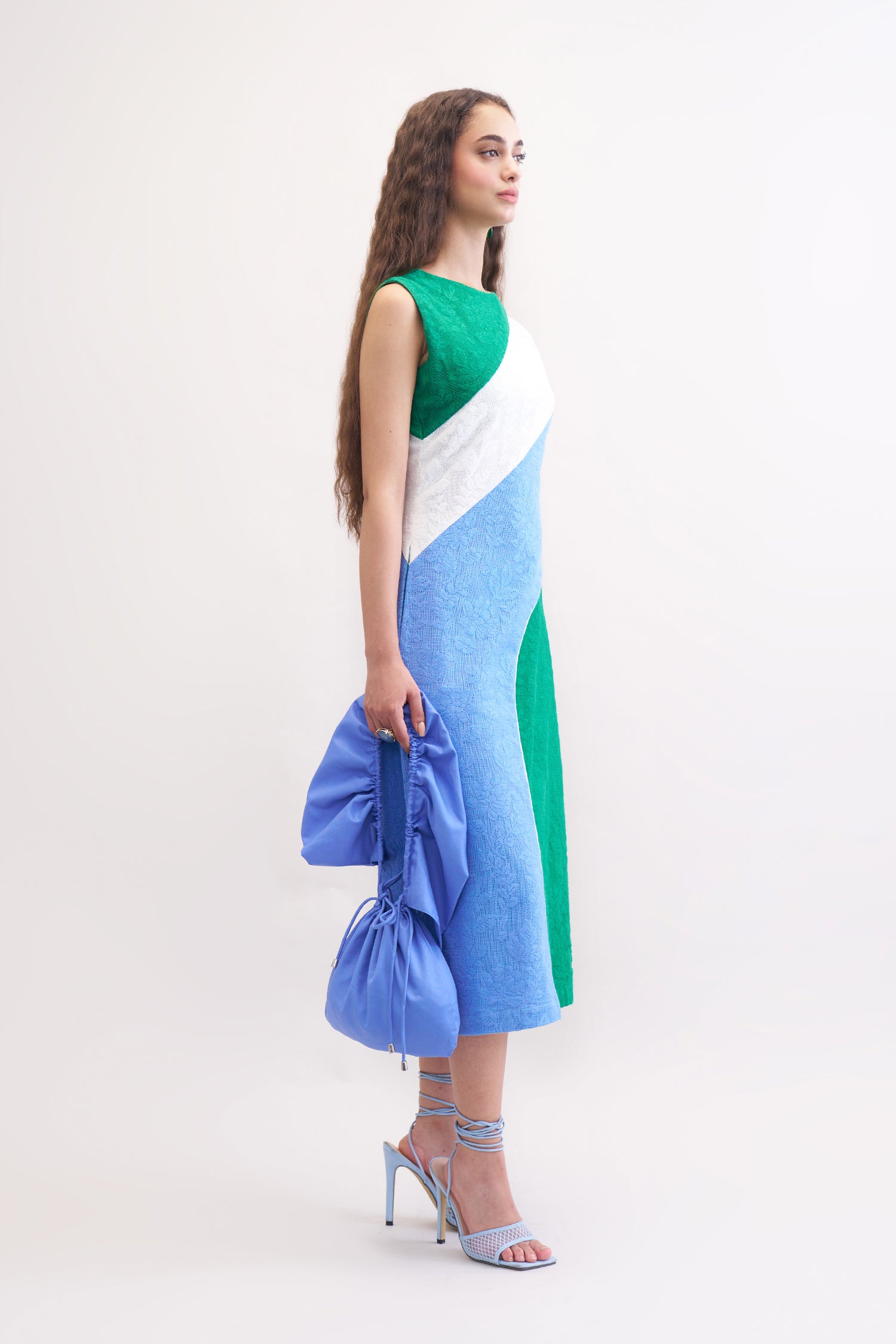 EMORIO DRESS EMERALD, BLUEBERRY & WHITE