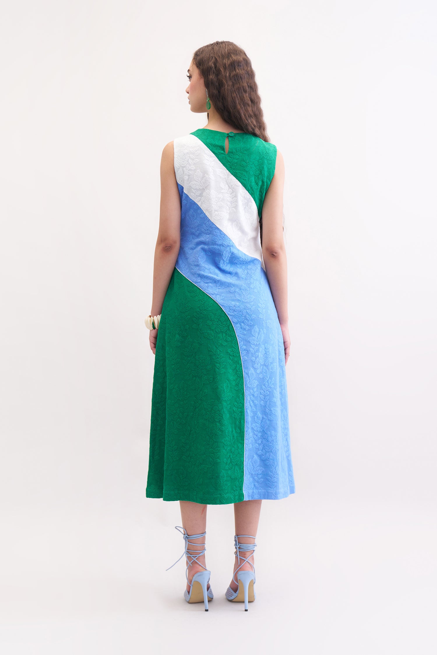 EMORIO DRESS EMERALD, BLUEBERRY & WHITE