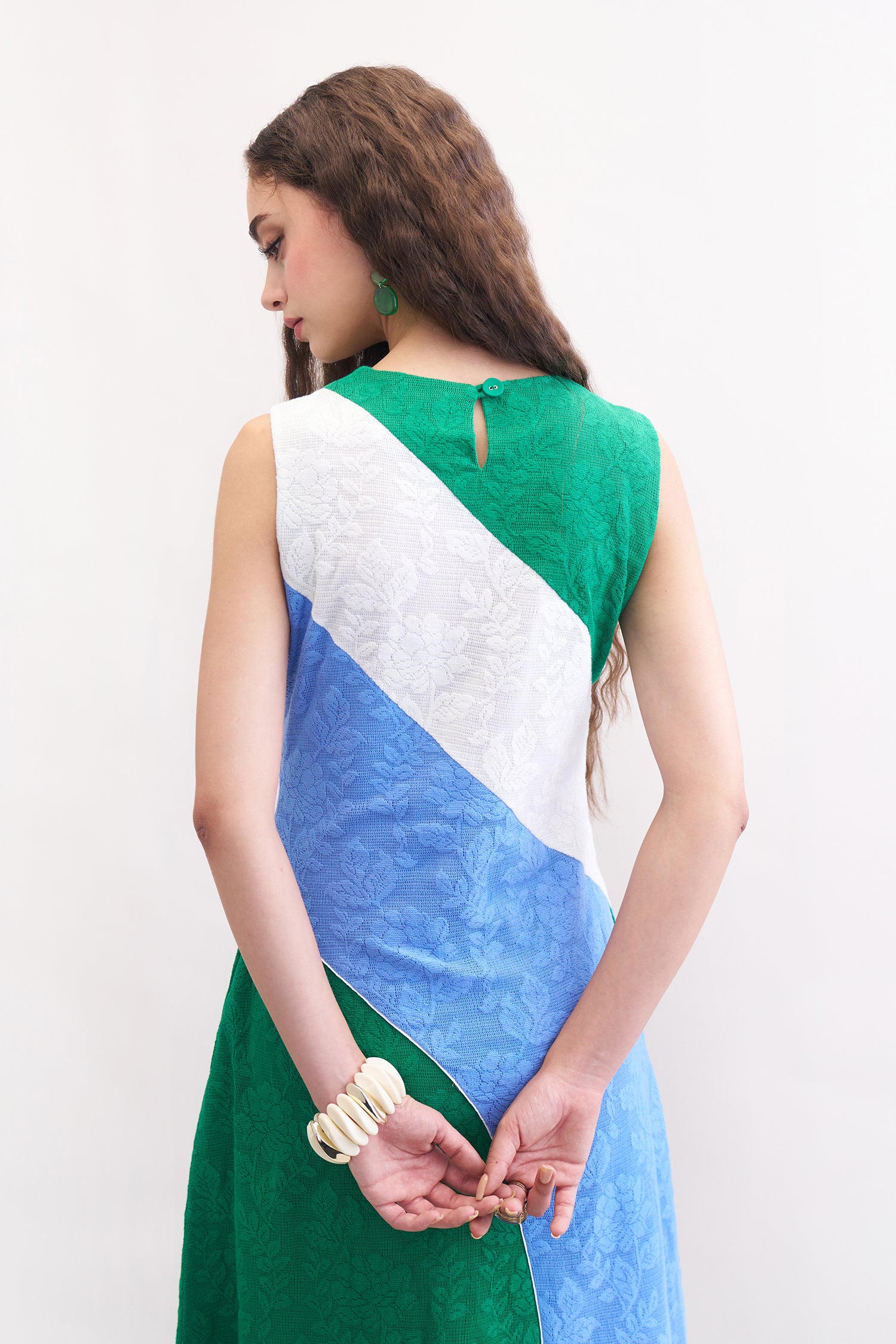 EMORIO DRESS EMERALD, BLUEBERRY & WHITE