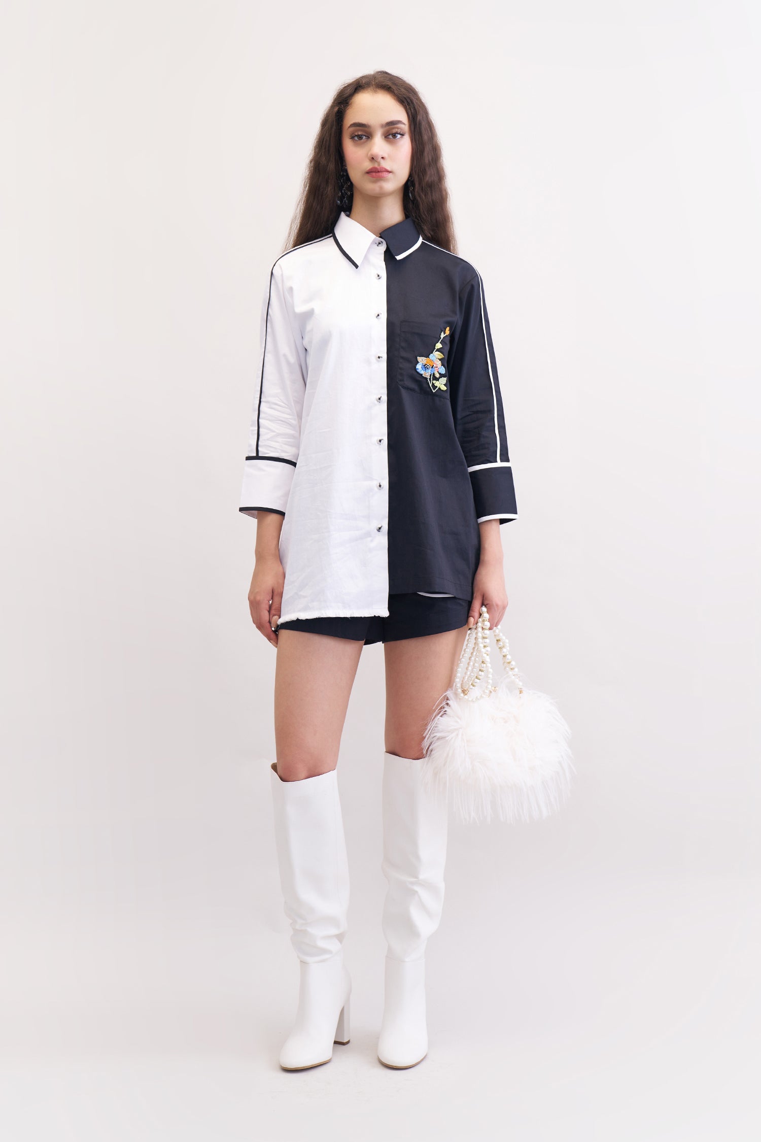 OLEANDER SHIRT & SHORTS SET BLACK & WHITE