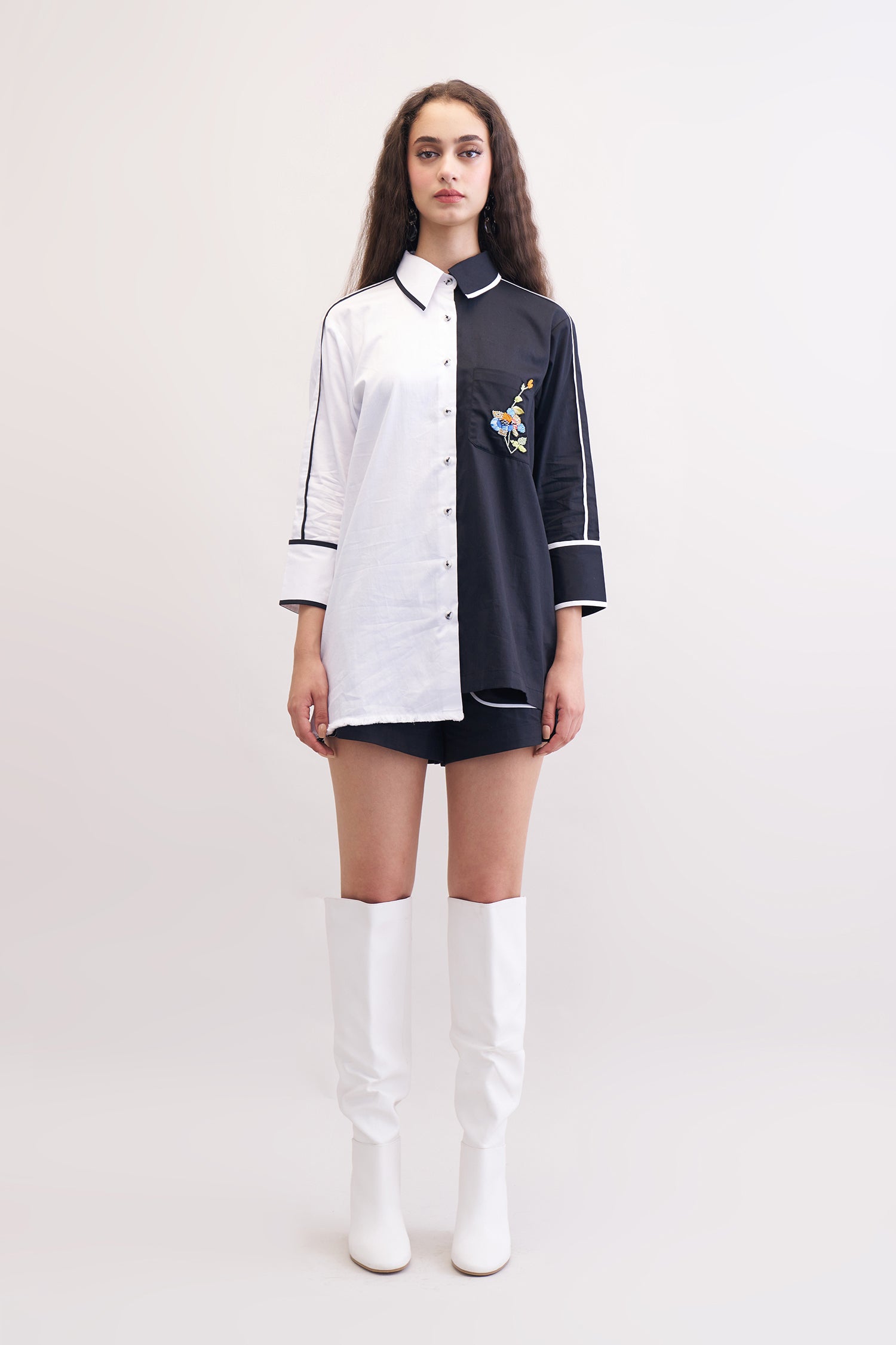 OLEANDER SHIRT & SHORTS SET BLACK & WHITE