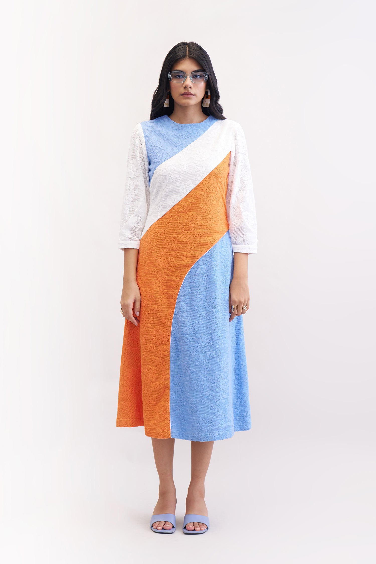 JANE DRESS ORANGE, BLUEBERRY & WHITE