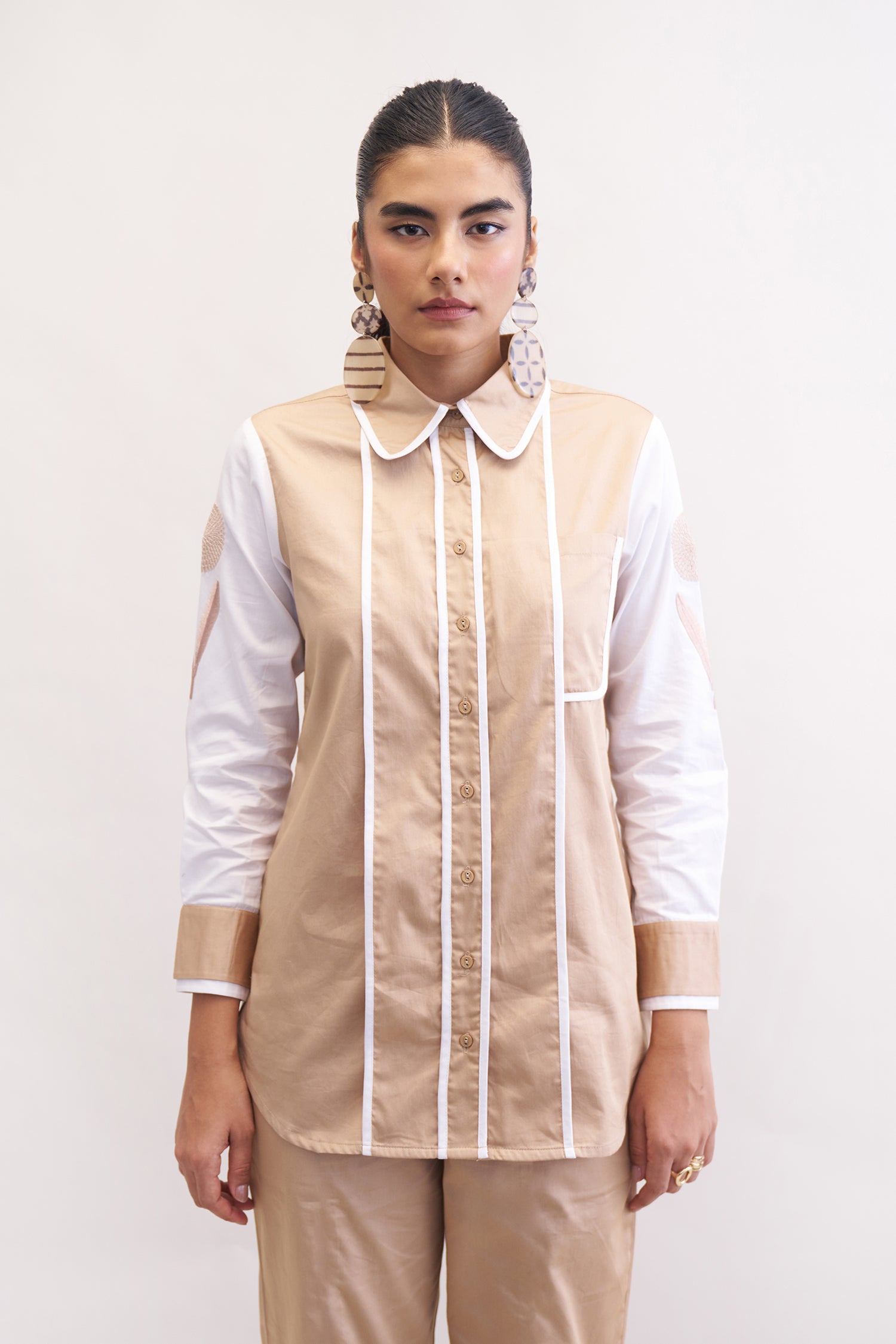 SHERY SHIRT KHAKHI & WHITE