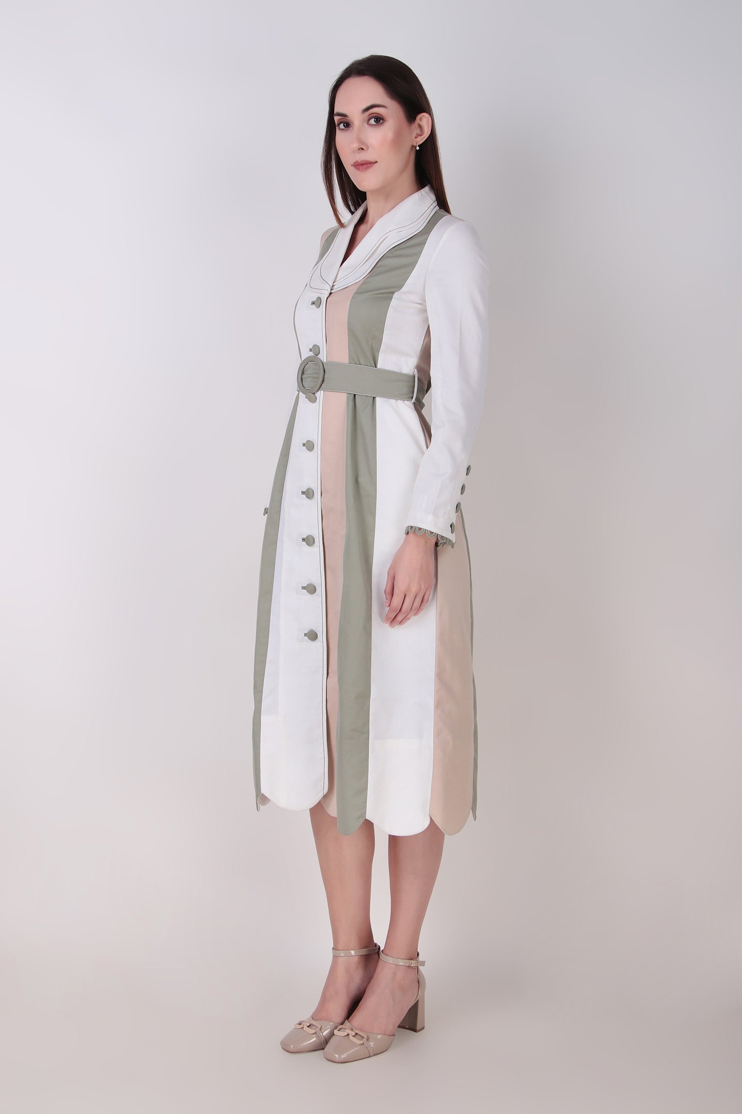RIRI TRENCH WITH BELT WHITE, LIGHT OLIVE OAT