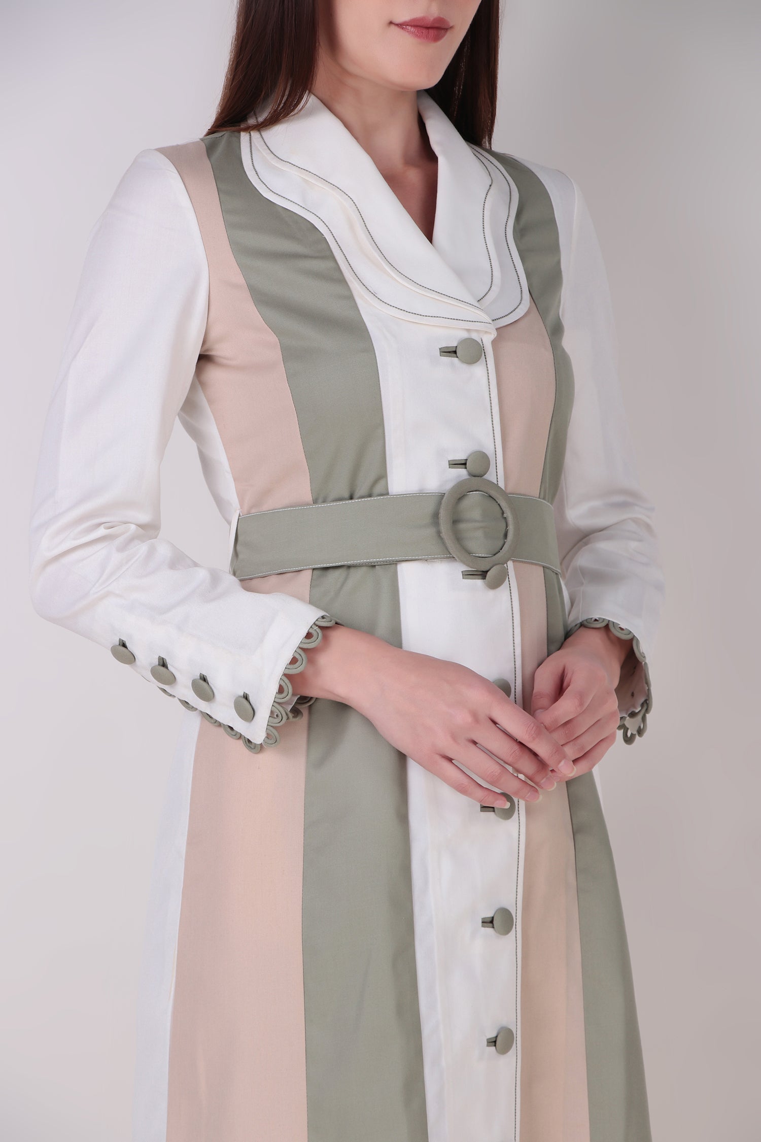 RIRI TRENCH WITH BELT WHITE, LIGHT OLIVE OAT