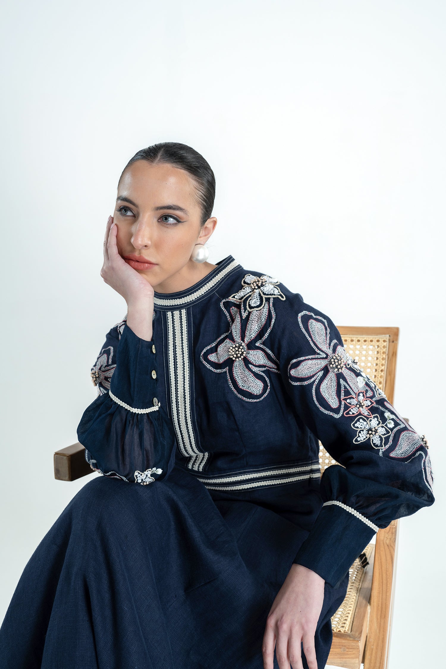 BANANA FLORAL DRESS LONG NAVY