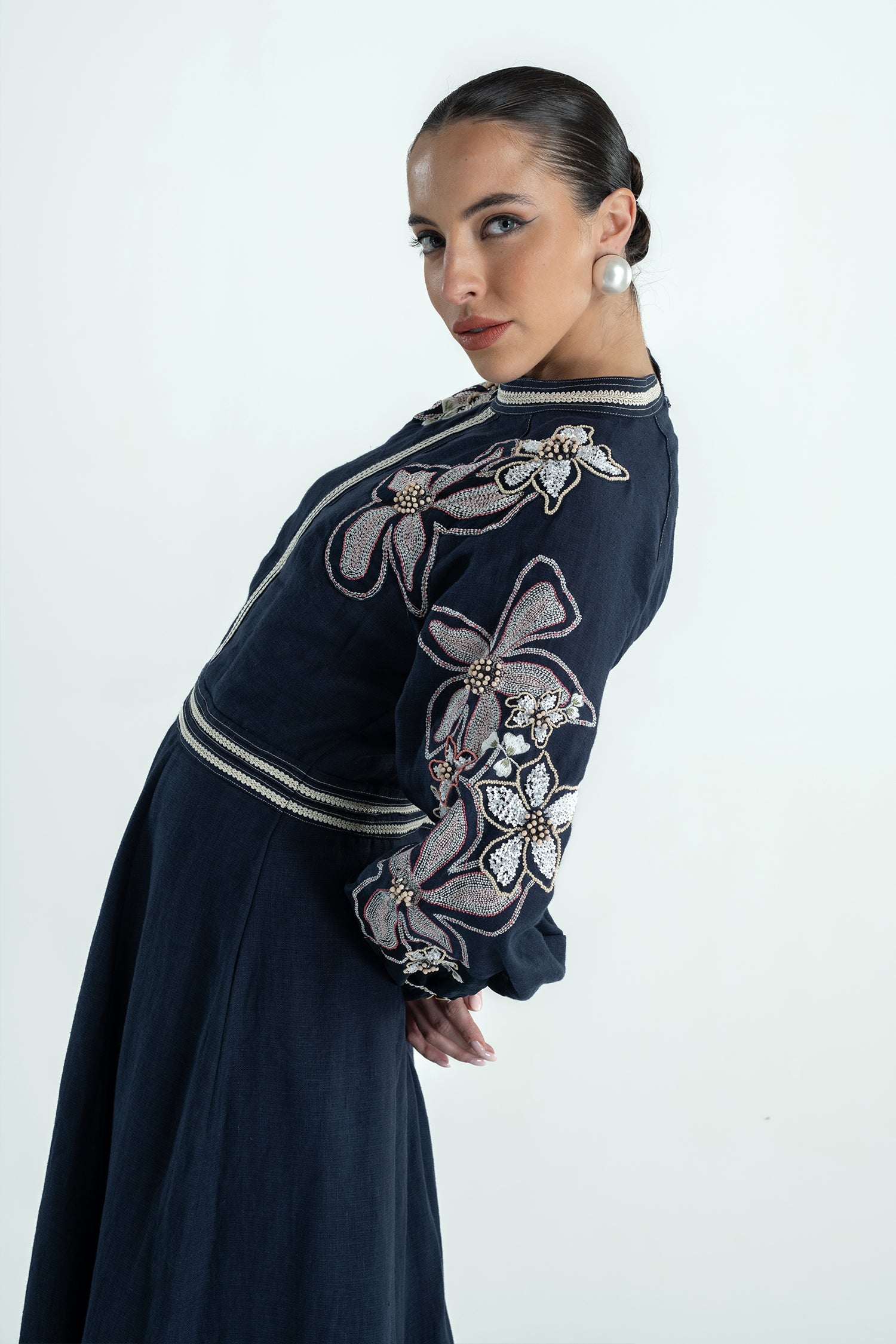 BANANA FLORAL DRESS LONG NAVY