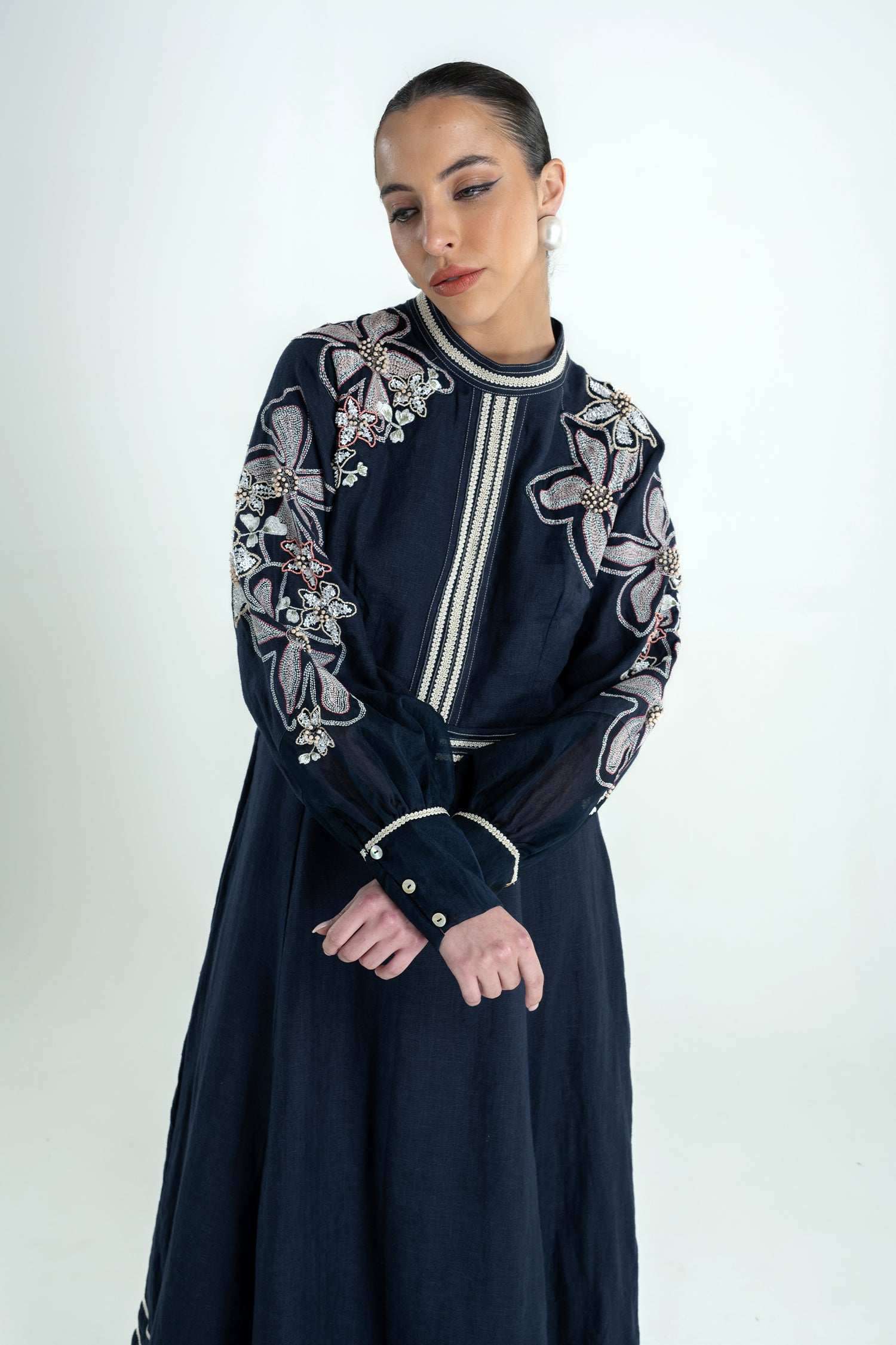 BANANA FLORAL DRESS LONG NAVY