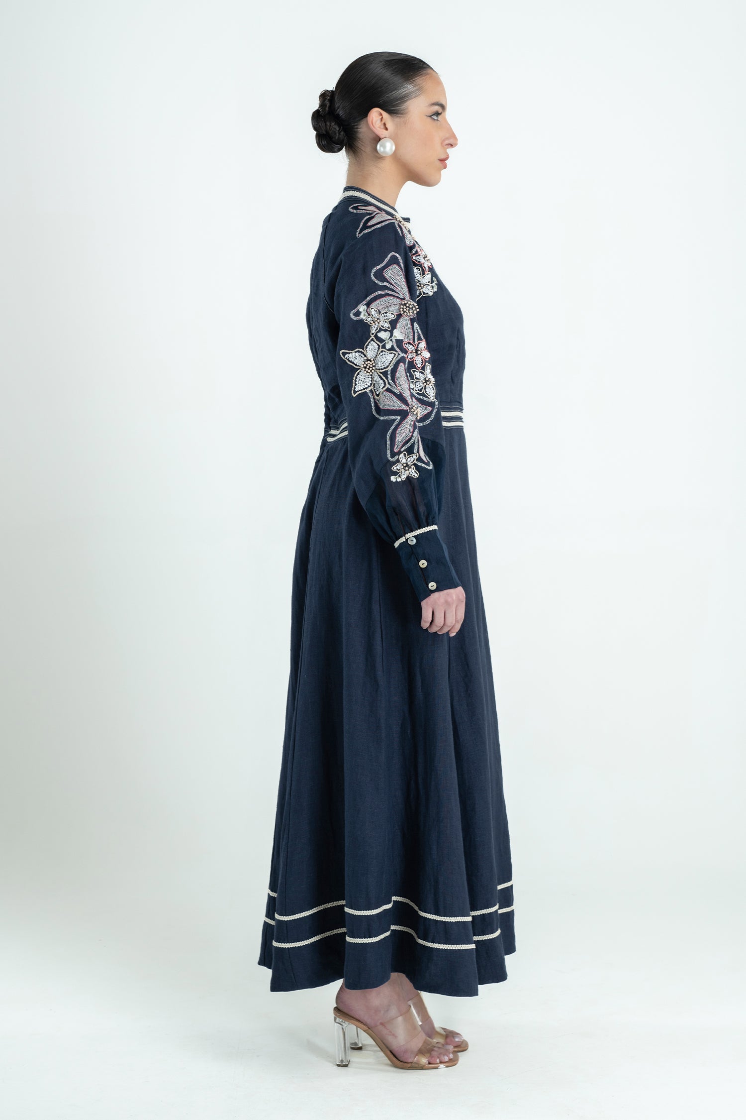 BANANA FLORAL DRESS LONG NAVY