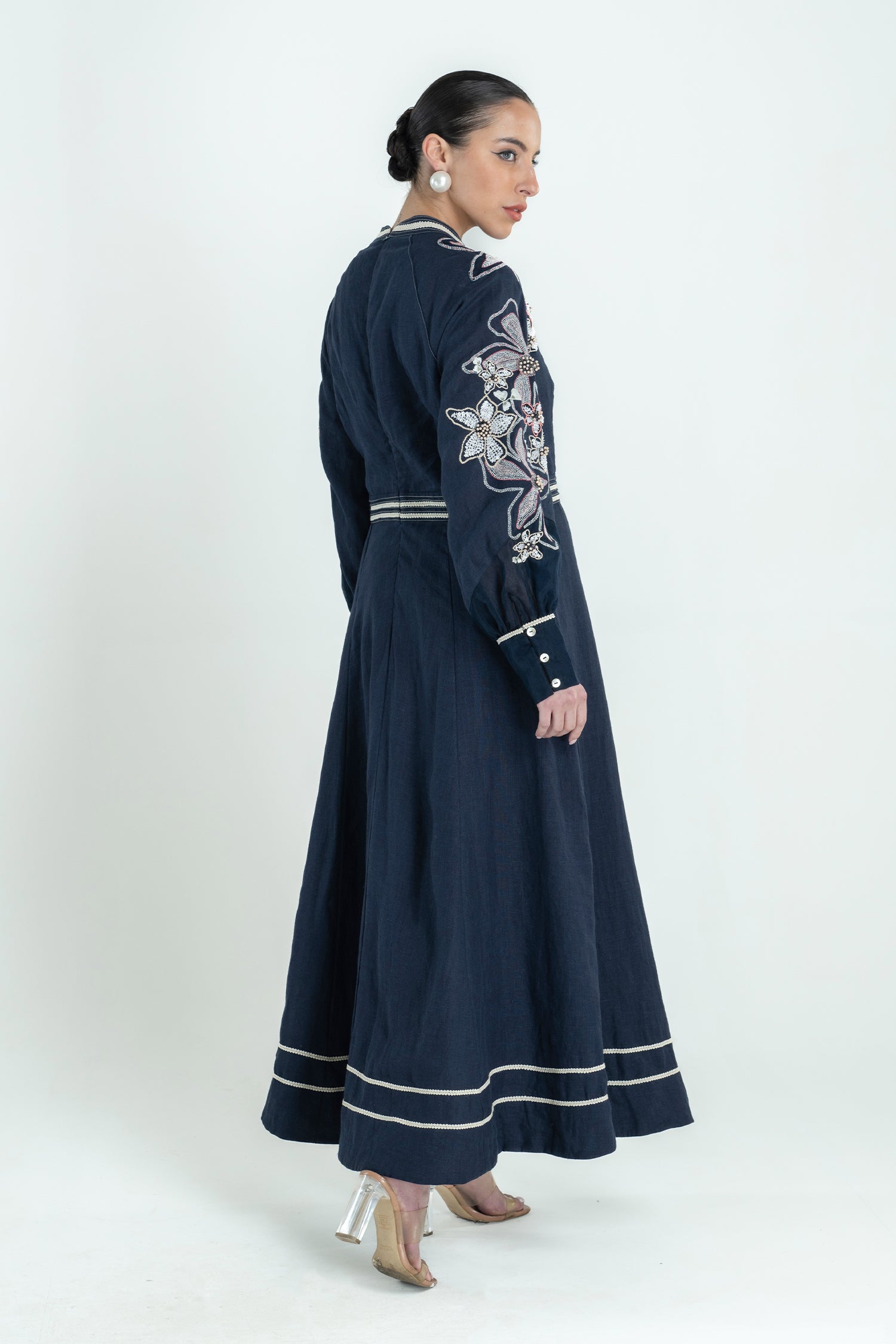 BANANA FLORAL DRESS LONG NAVY