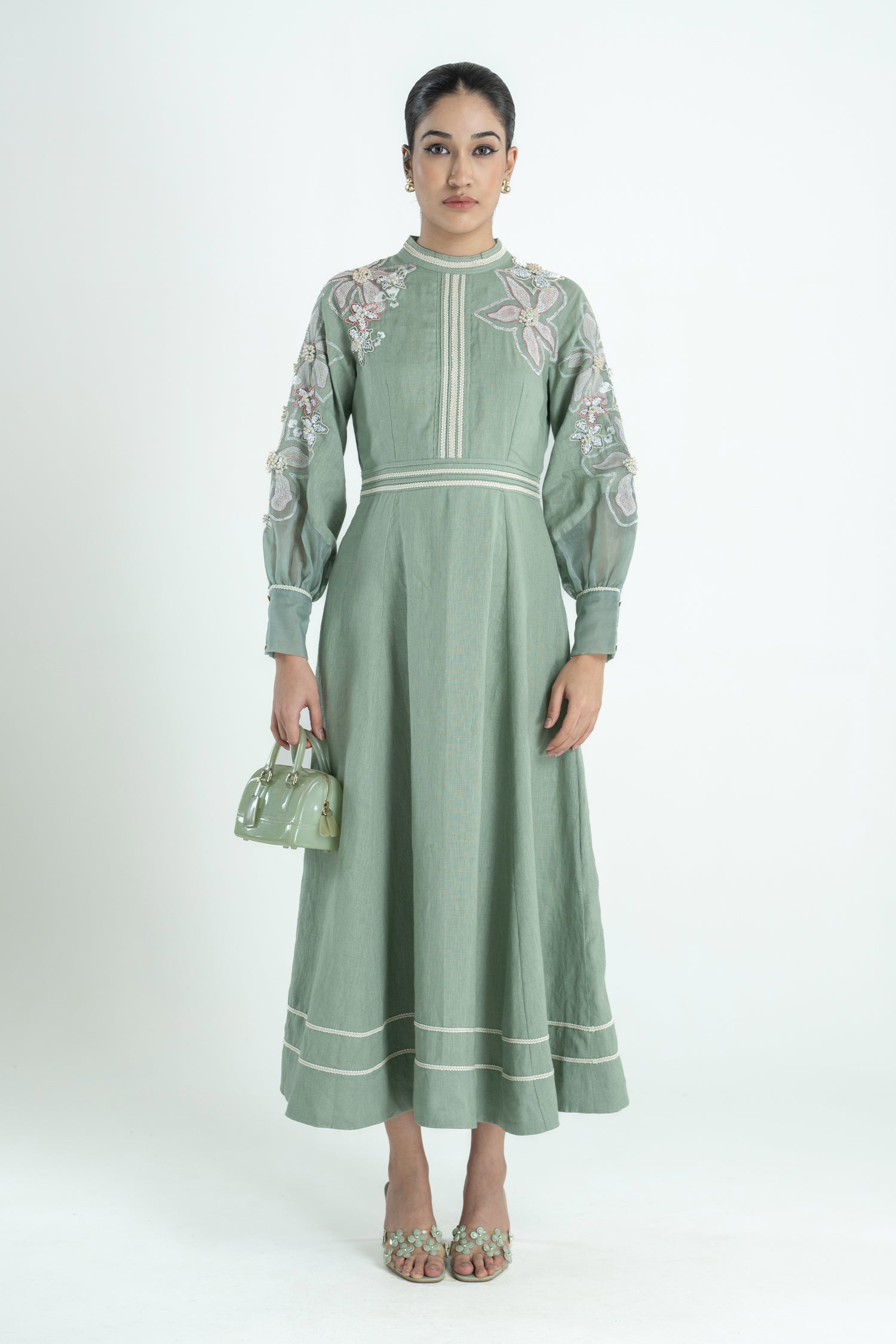 BANANA FLORAL DRESS LONG OLIVE