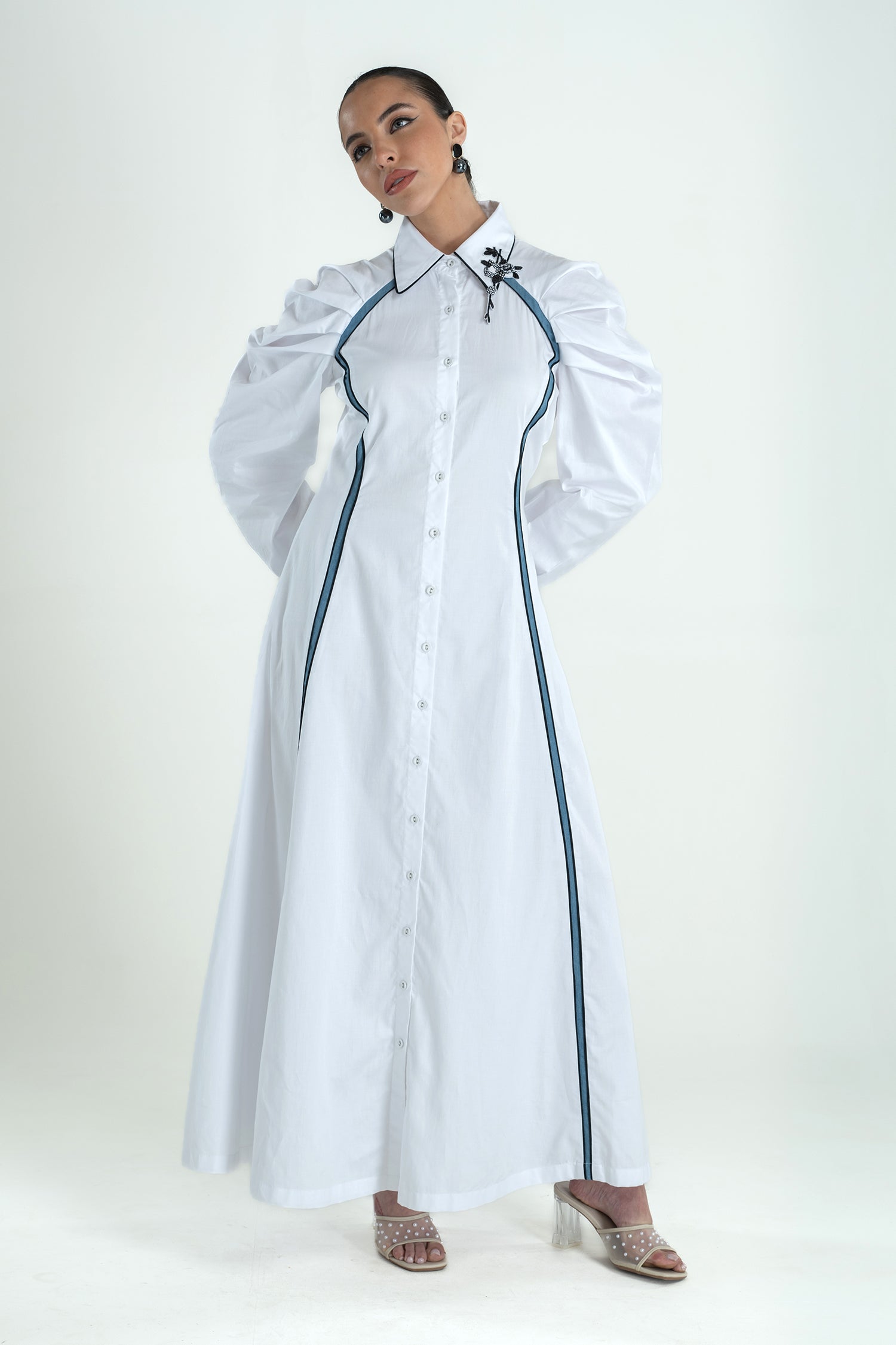 BLOOMY DRESS LONG WHITE