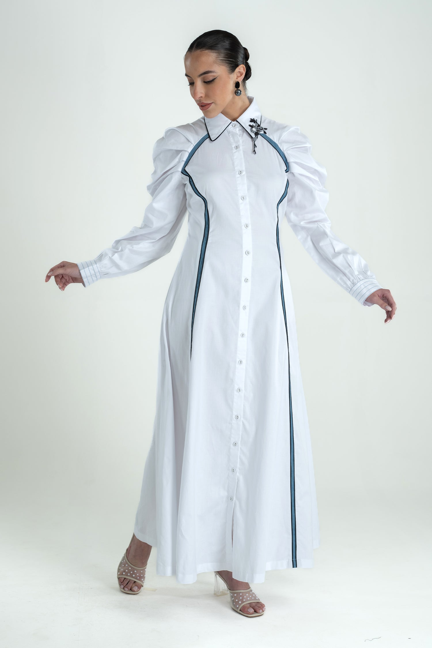 BLOOMY DRESS LONG WHITE