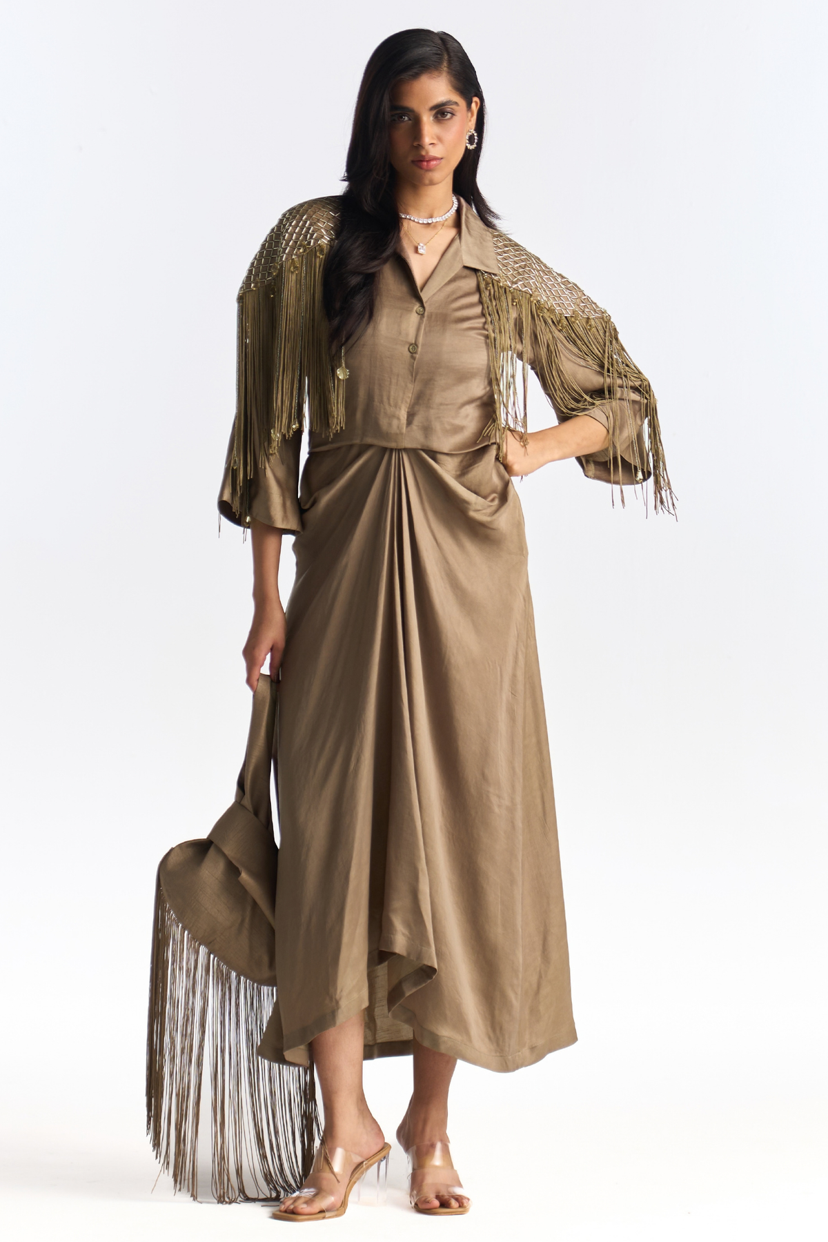 JANE DRAPE DRESS KHAKI OLIVE